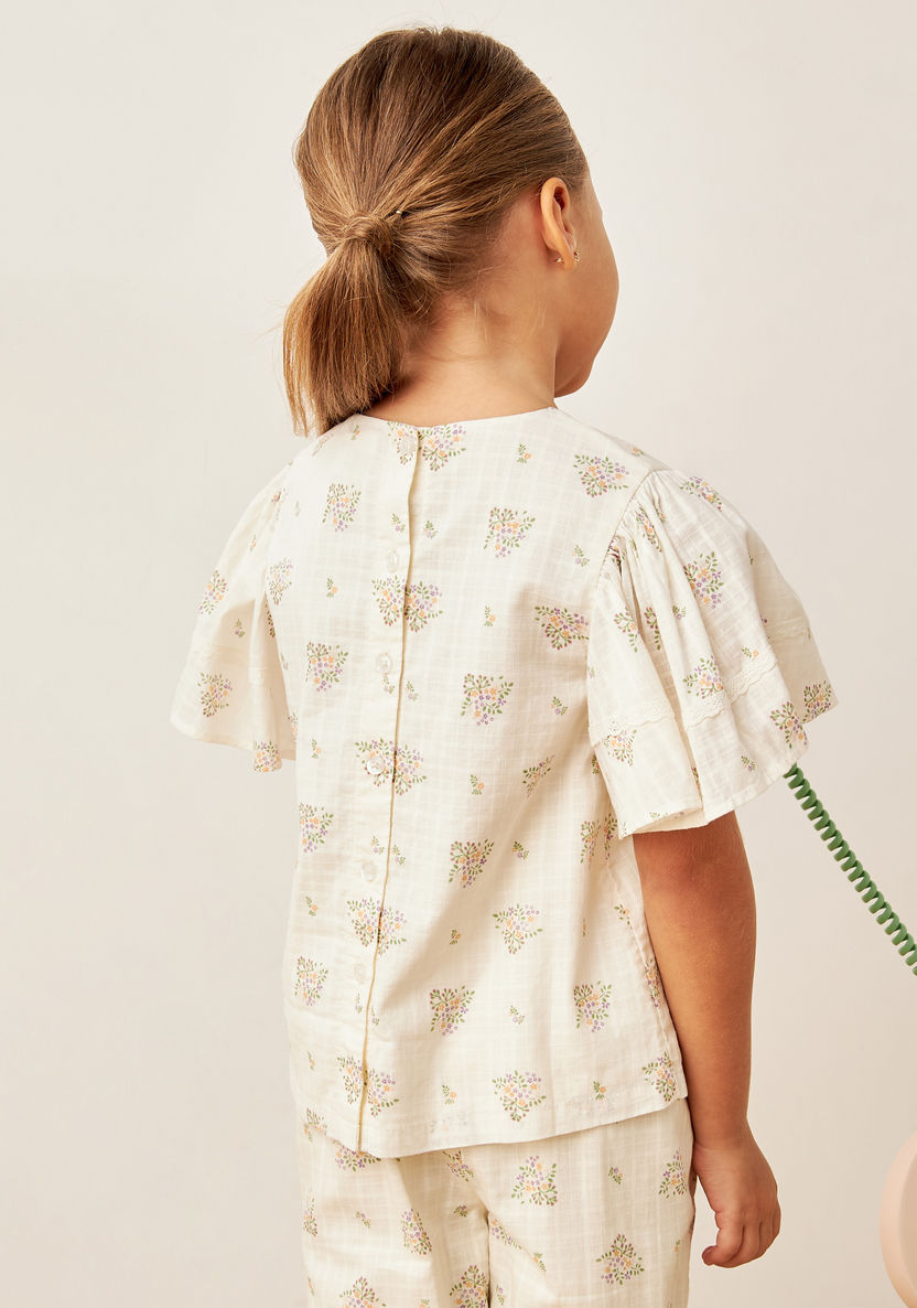 Eligo Floral Embroidered A-line Top with Short Sleeves and Crew Neck-Blouses-image-3