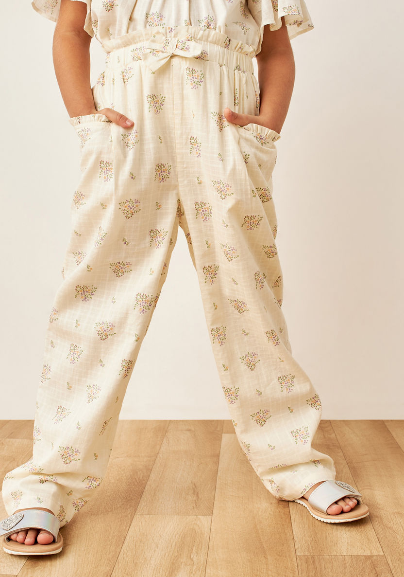 Eligo All-Over Floral Print Pants with Elasticated Waistband and Pockets-Pants-image-0
