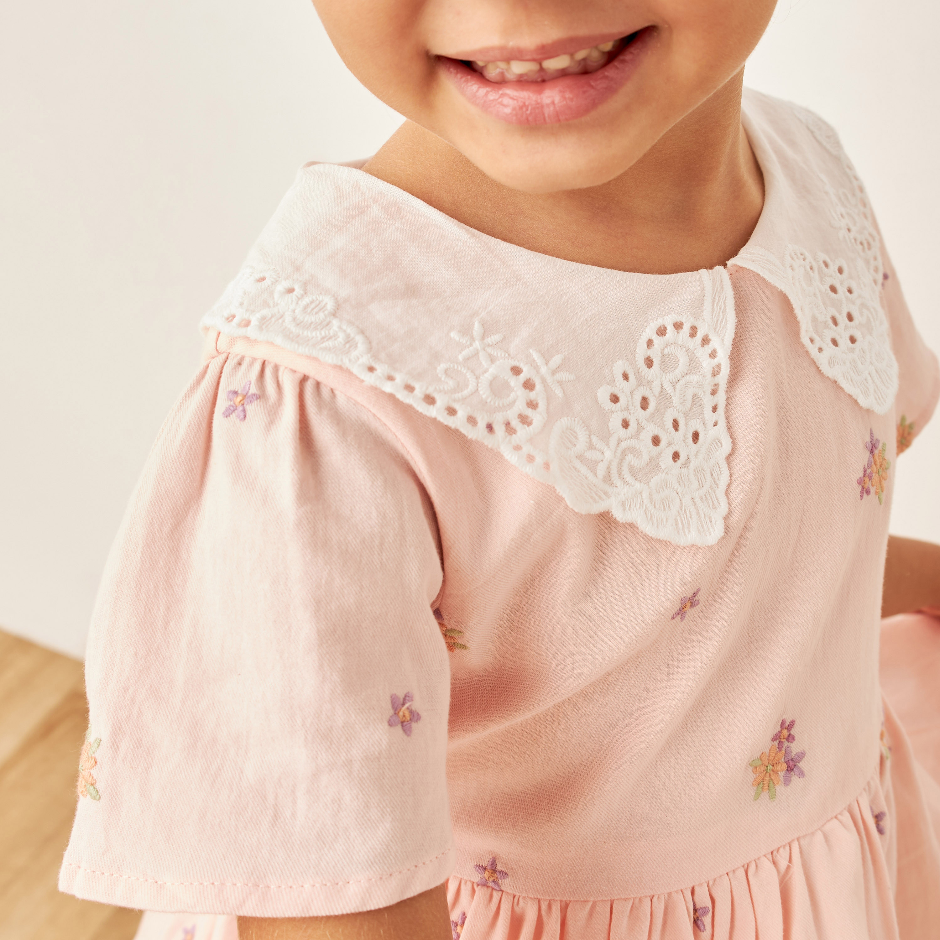 Eligo Floral Embroidered A-line Dress with Peter Pan Collar and Short Sleeves-girls-clothing-dressesandjumpsuits-image-3