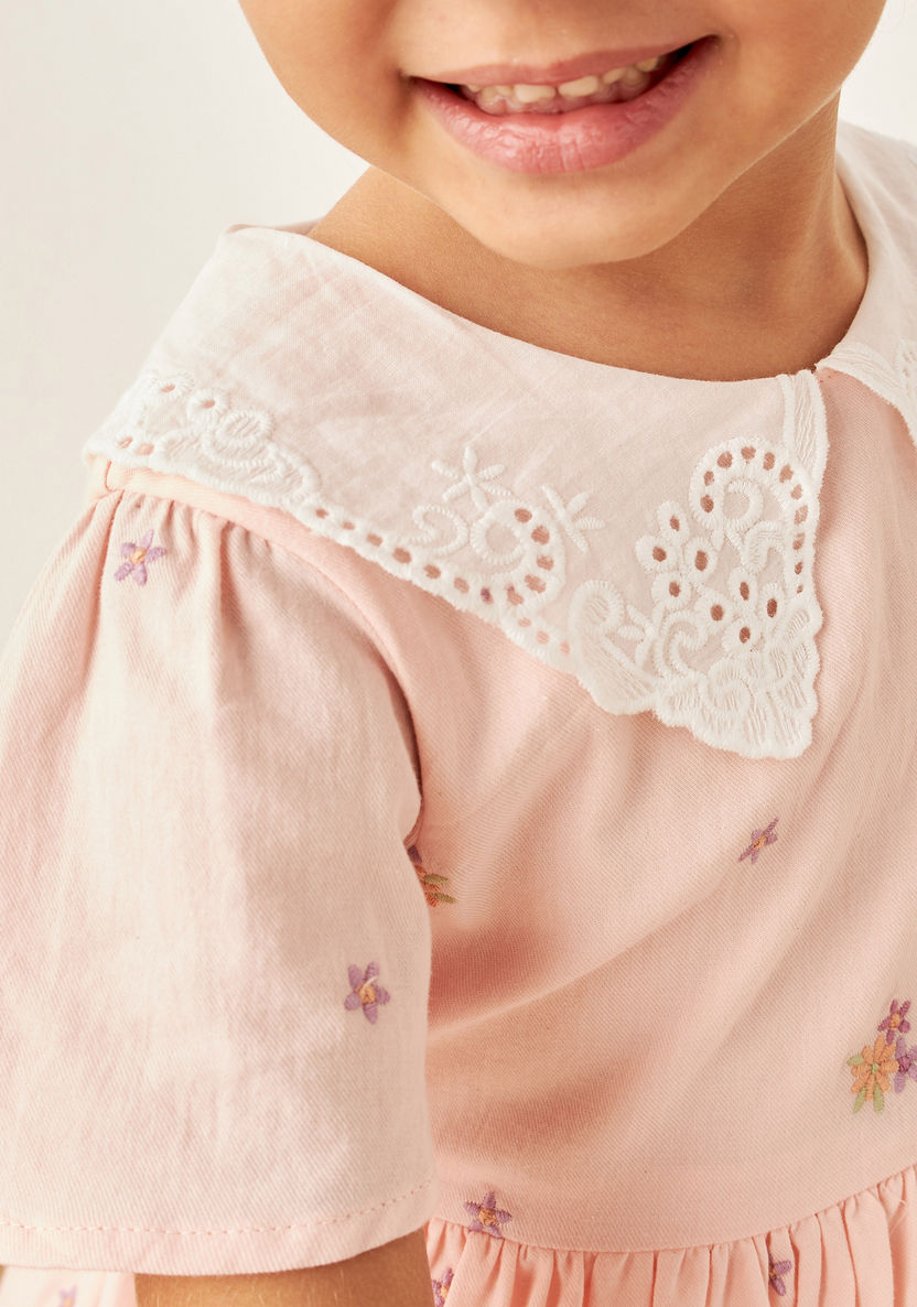 Eligo Floral Embroidered A-line Dress with Peter Pan Collar and Short Sleeves-Dresses%2C Gowns and Frocks-image-2