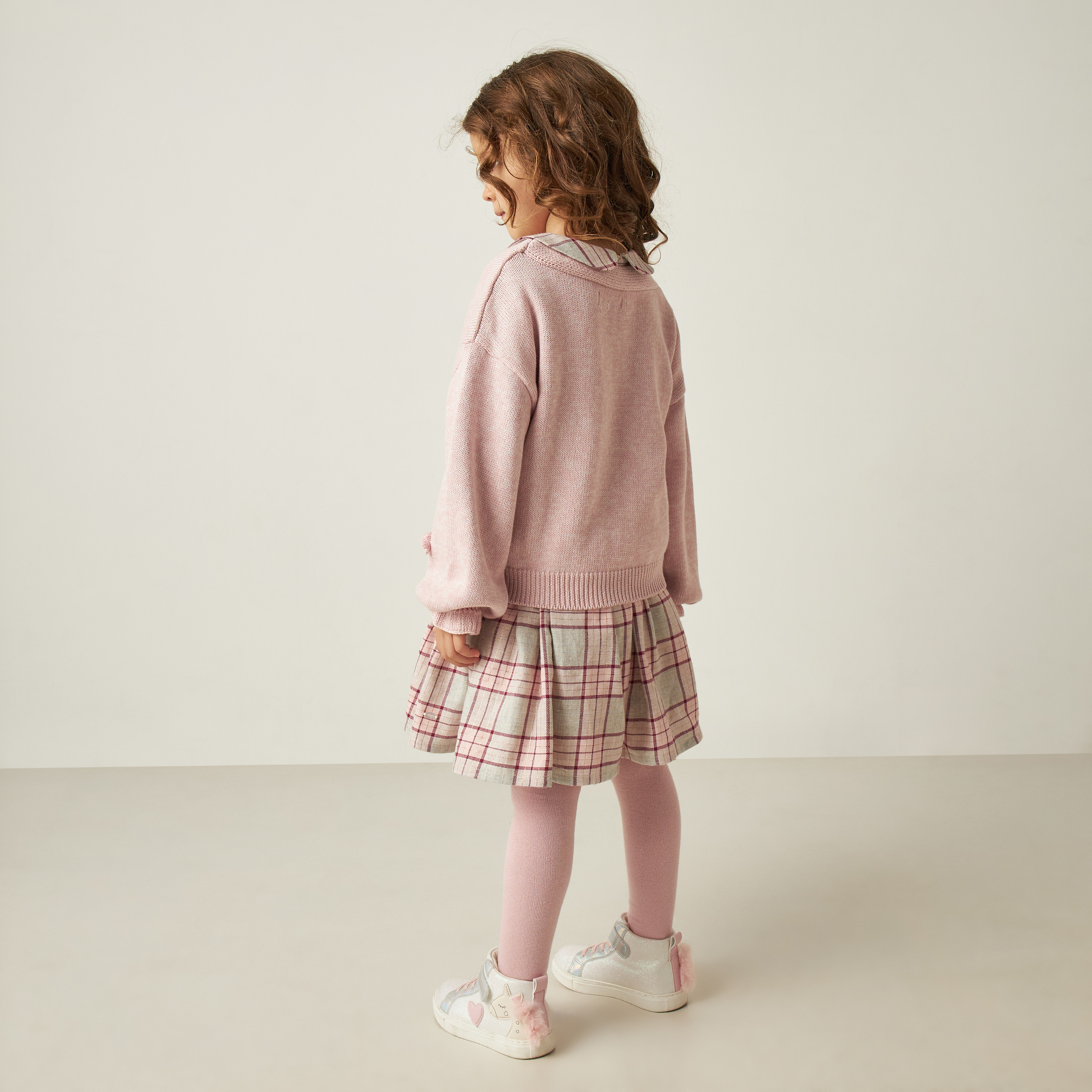 Eligo All-Over Checked A-line Dress with Leggings and Sweater-girls-clothing-dressesandjumpsuits-image-4