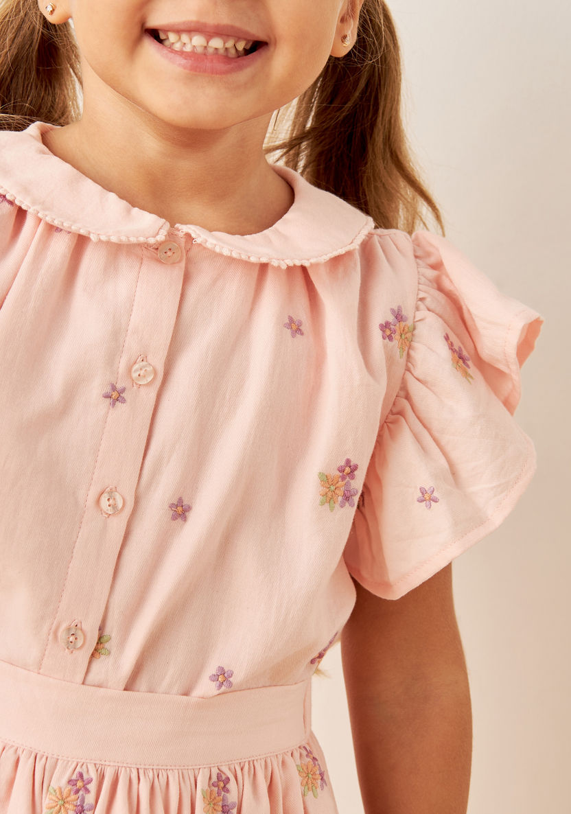 Eligo Floral Embroidered Peter Pan Collar Top with A-line Skirt Set-Clothes Sets-image-4