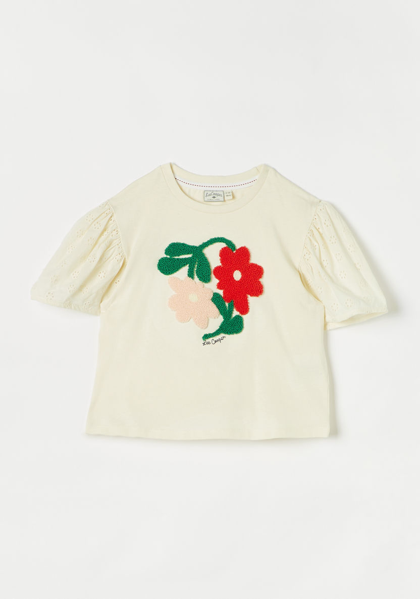 Lee Cooper Floral Embroidered T-shirt with Short Sleeves-T Shirts-image-0