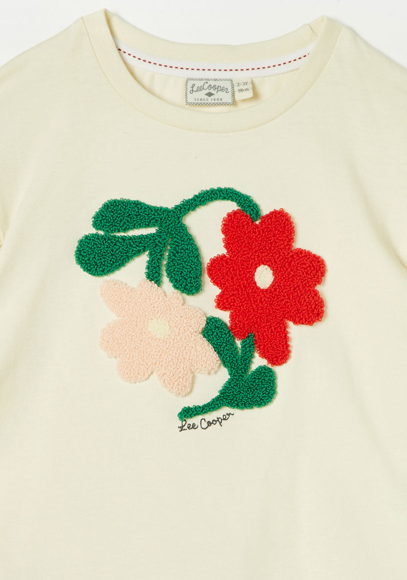 Lee Cooper Floral Embroidered T-shirt with Short Sleeves-T Shirts-image-1