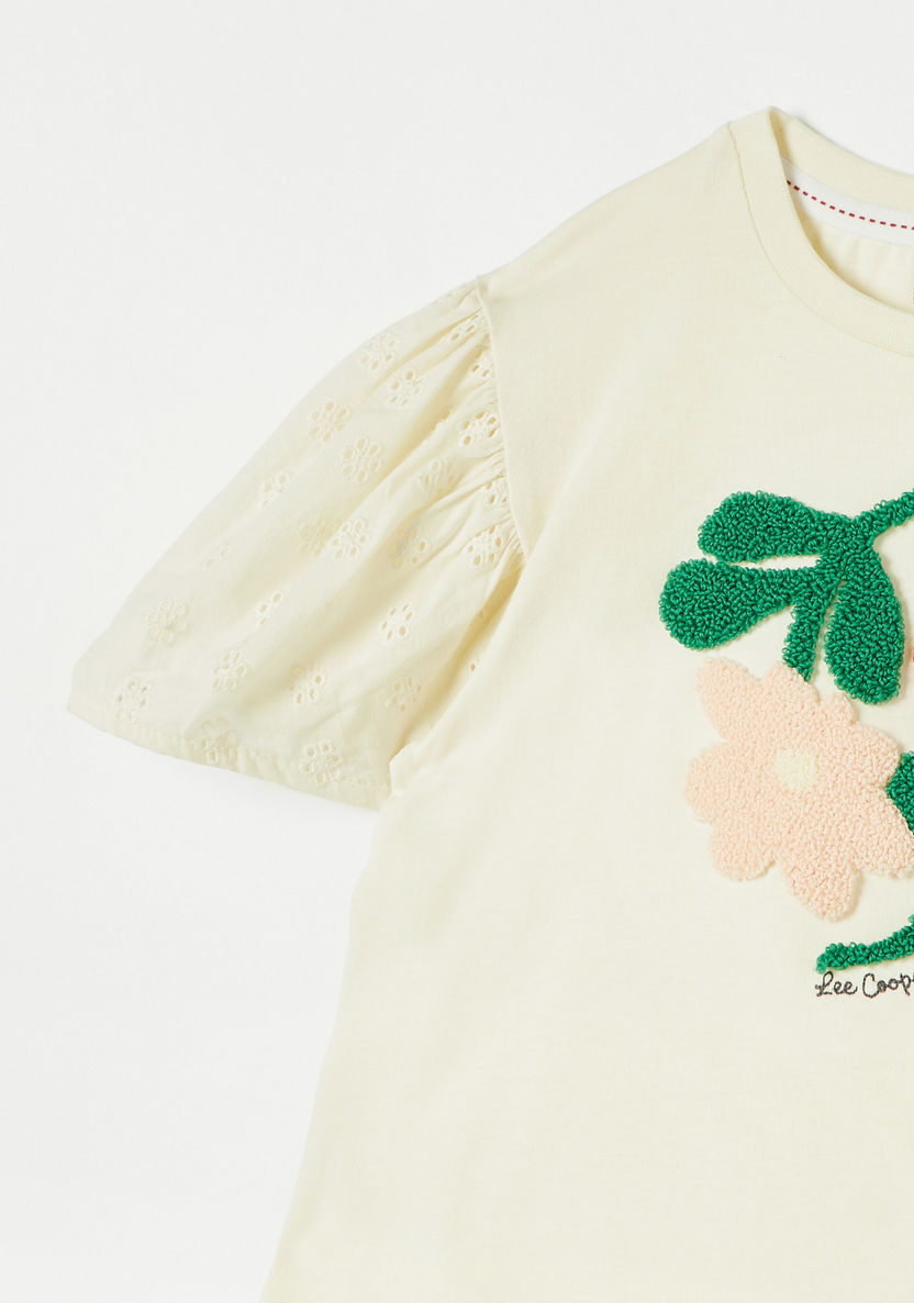 Lee Cooper Floral Embroidered T-shirt with Short Sleeves-T Shirts-image-2