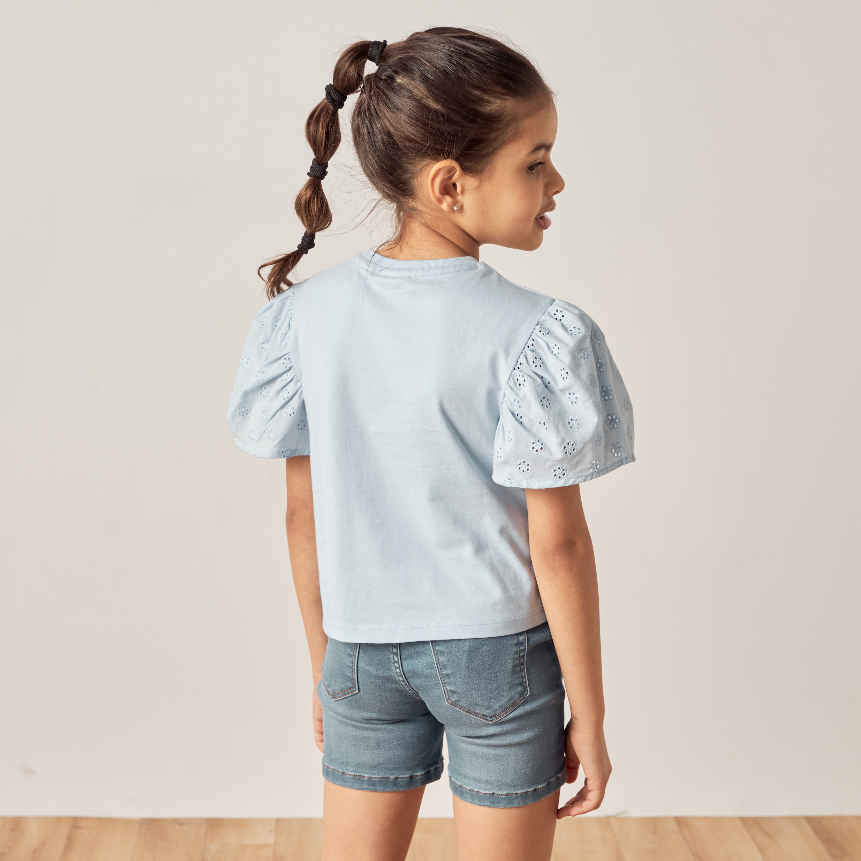 Lee Cooper Embellished T-shirt with Schiffli Detail Puff Sleeves-girls-clothing-tshirts-image-4