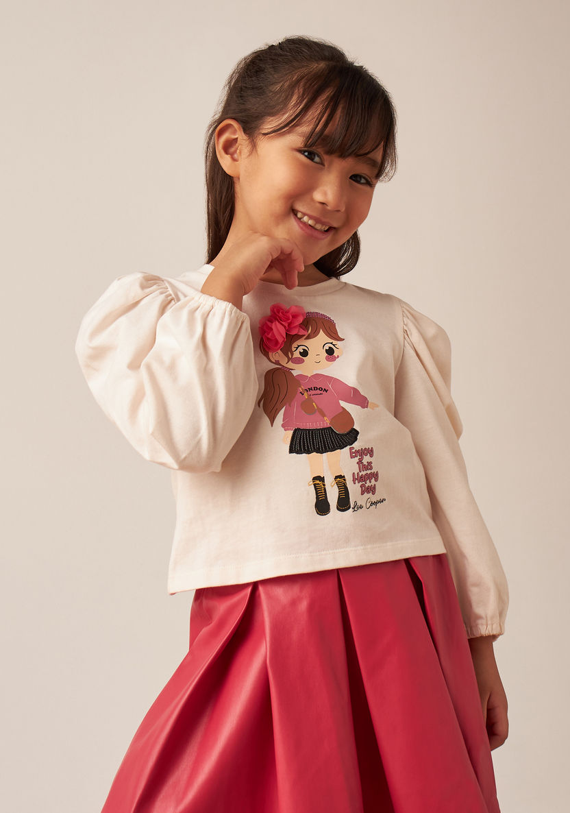 Juniors Graphic Print T-shirt and Box Pleats Skirt Set-Clothes Sets-image-1