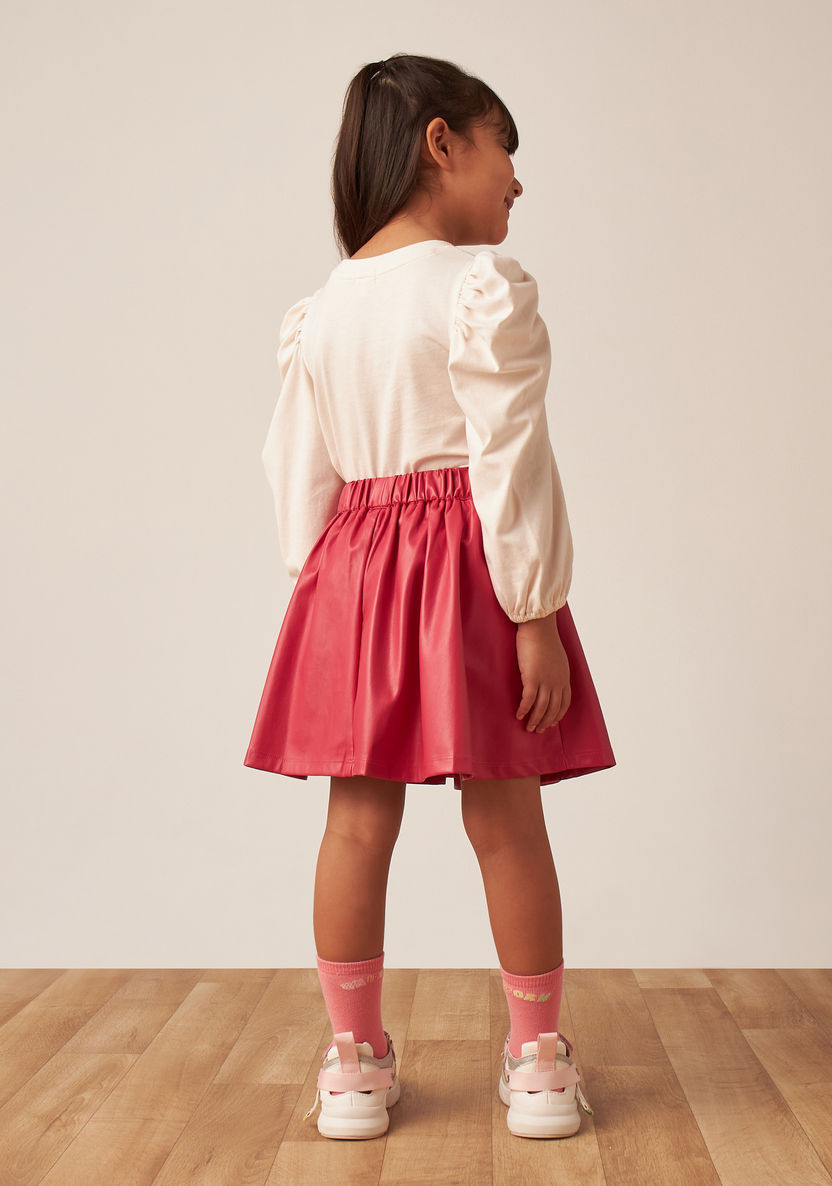 Juniors Graphic Print T-shirt and Box Pleats Skirt Set-Clothes Sets-image-3
