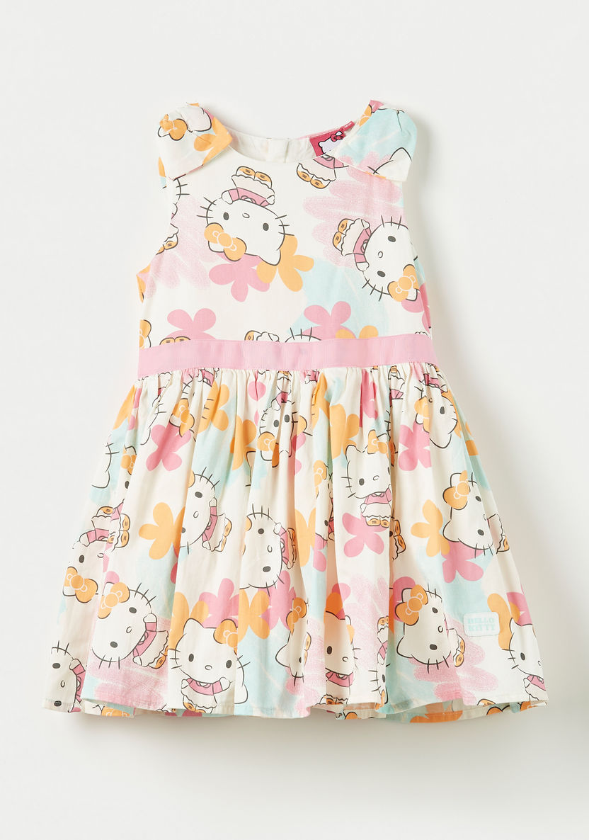 Sanrio All-Over Hello Kitty Print Sleeveless A-line Dress-Dresses%2C Gowns and Frocks-image-0