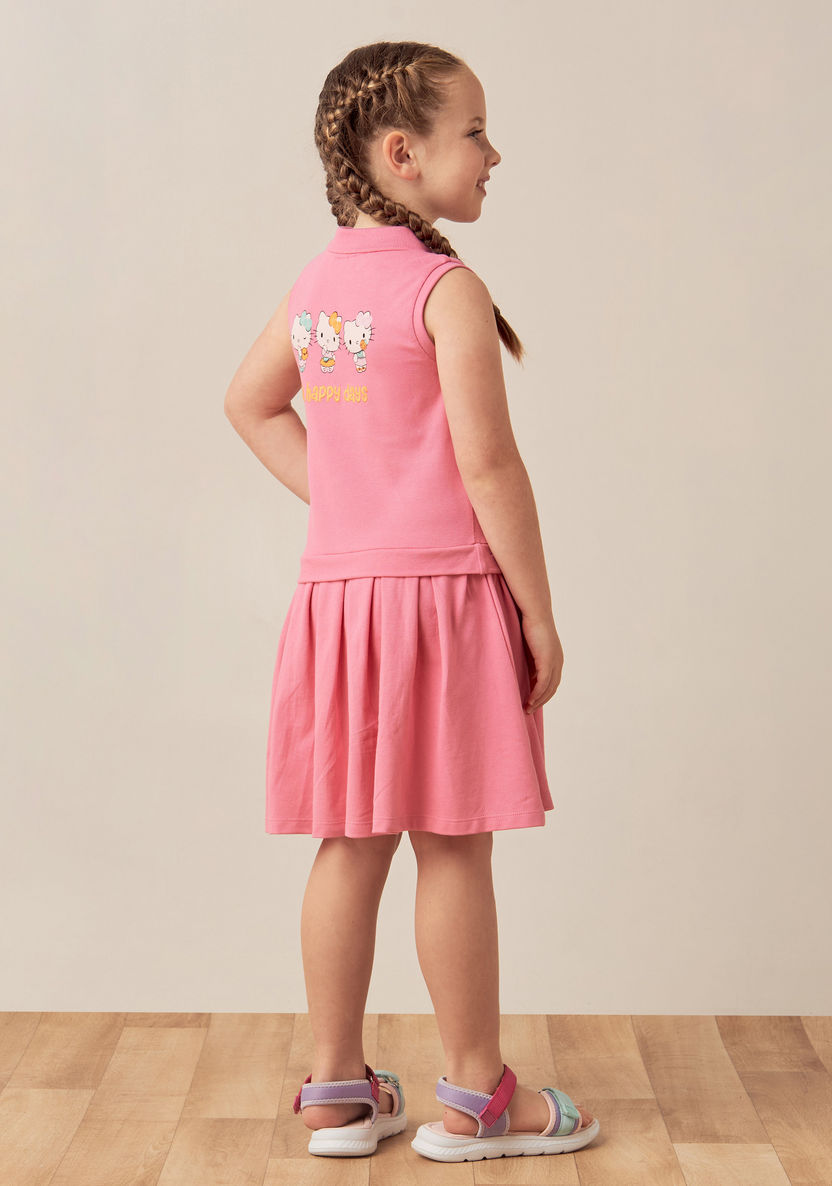 Sanrio Hello Kitty Print Sleeveless Dress with Polo Neck and Zip Closure-Dresses%2C Gowns and Frocks-image-3