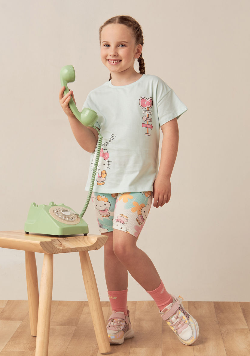 Sanrio Hello Kitty Print T-shirt and Cycling Shorts Set-Clothes Sets-image-0
