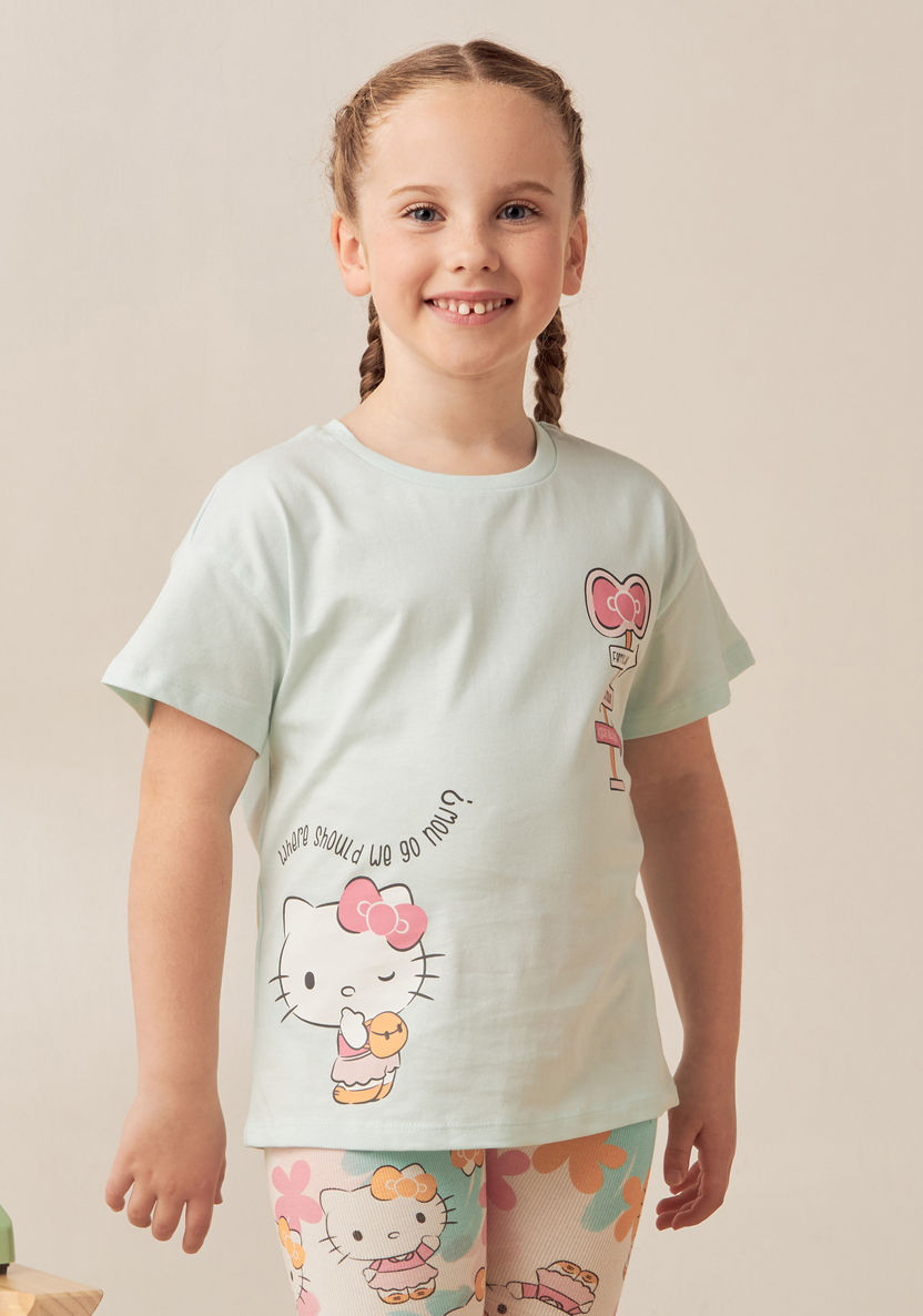 Sanrio Hello Kitty Print T-shirt and Cycling Shorts Set-Clothes Sets-image-1