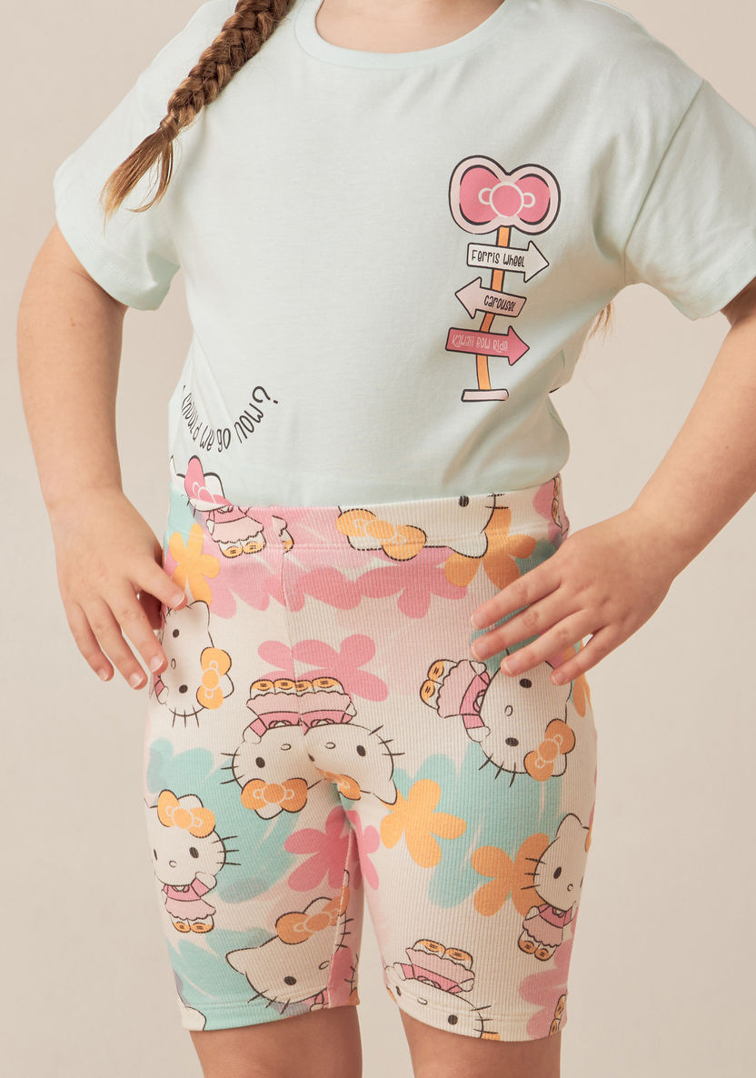 Sanrio Hello Kitty Print T-shirt and Cycling Shorts Set-Clothes Sets-image-3