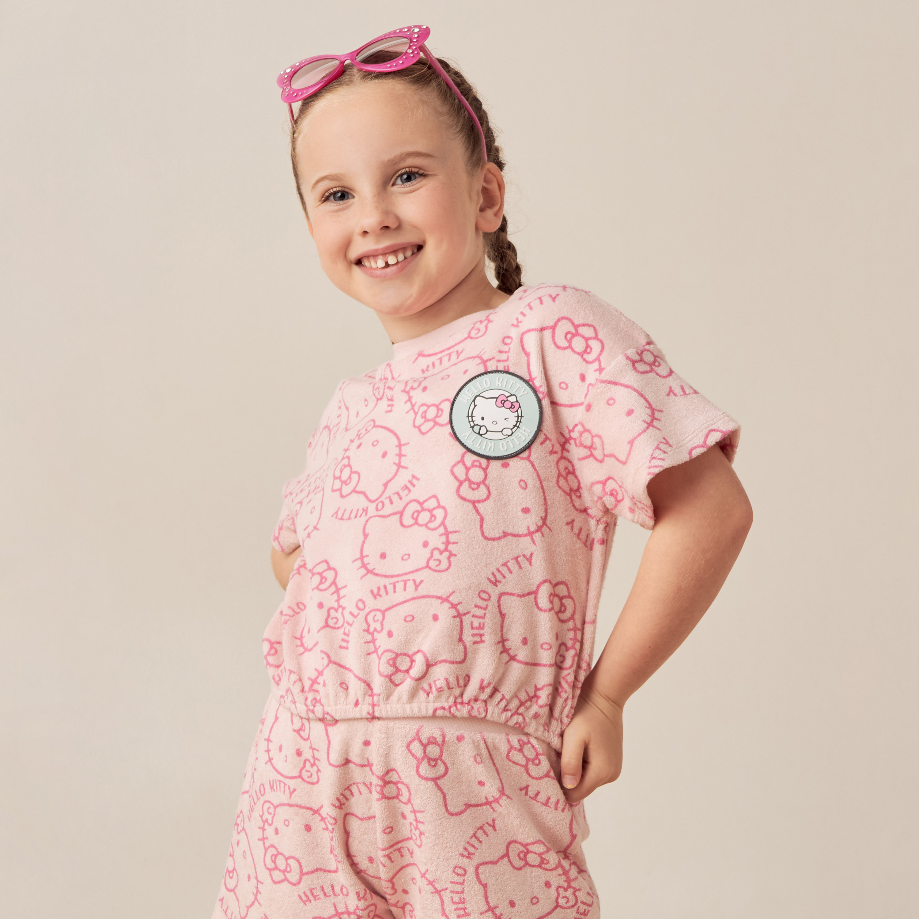Sanrio Hello Kitty Print T-shirt and Shorts with Badge Detail-baby-girls-clothing-setsandcoords-image-2