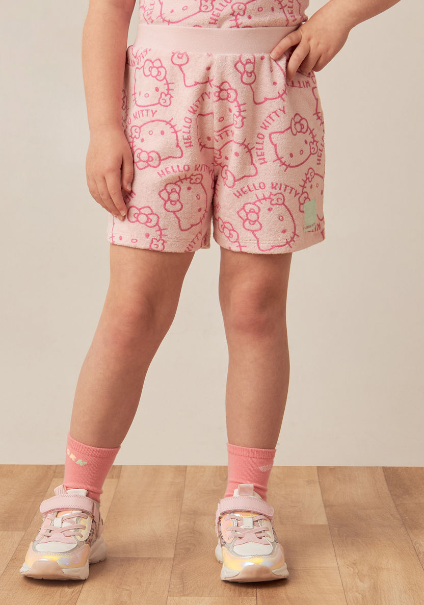 Sanrio Hello Kitty Print T-shirt and Shorts with Badge Detail-Clothes Sets-image-2