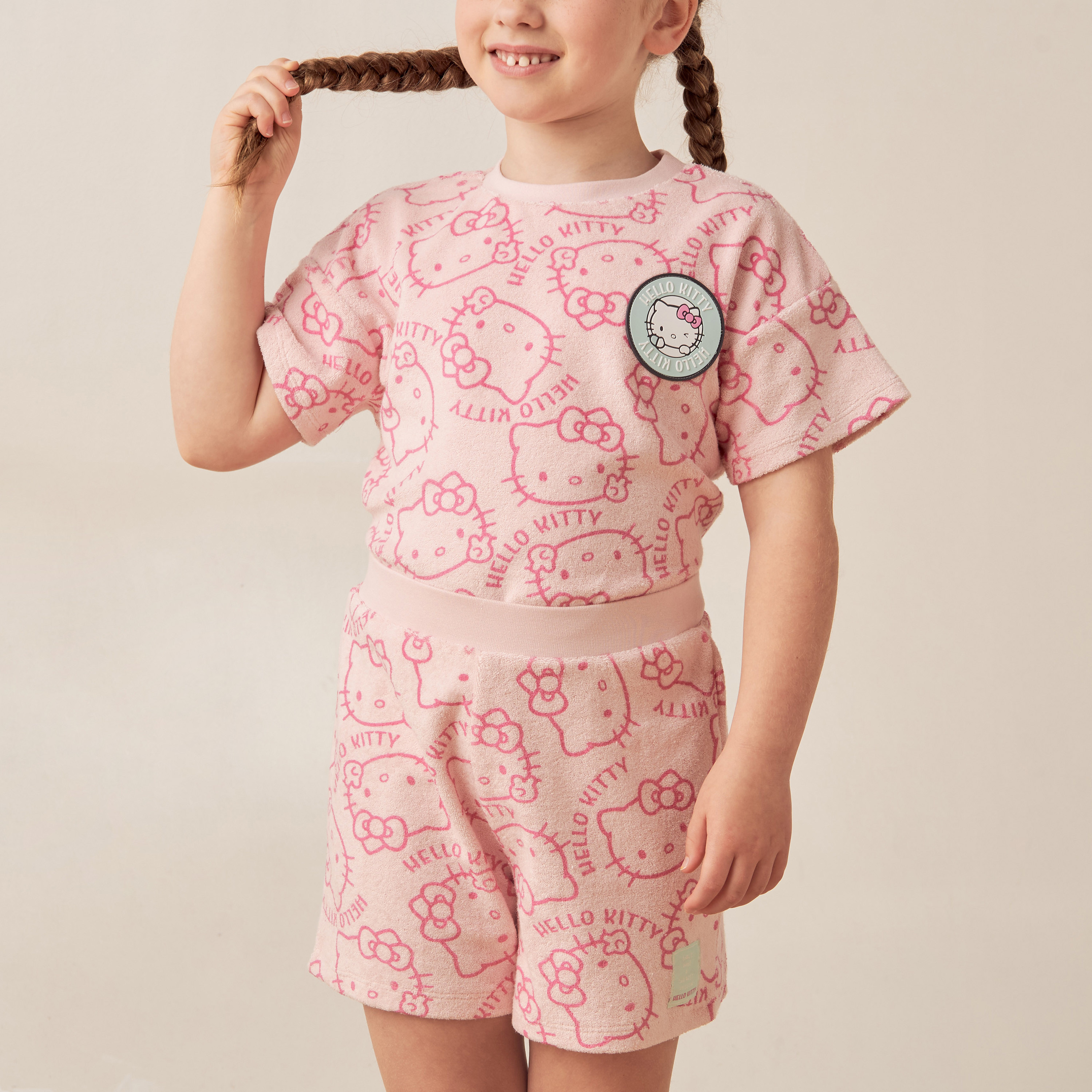 Sanrio Hello Kitty Print T-shirt and Shorts with Badge Detail-baby-girls-clothing-setsandcoords-image-4