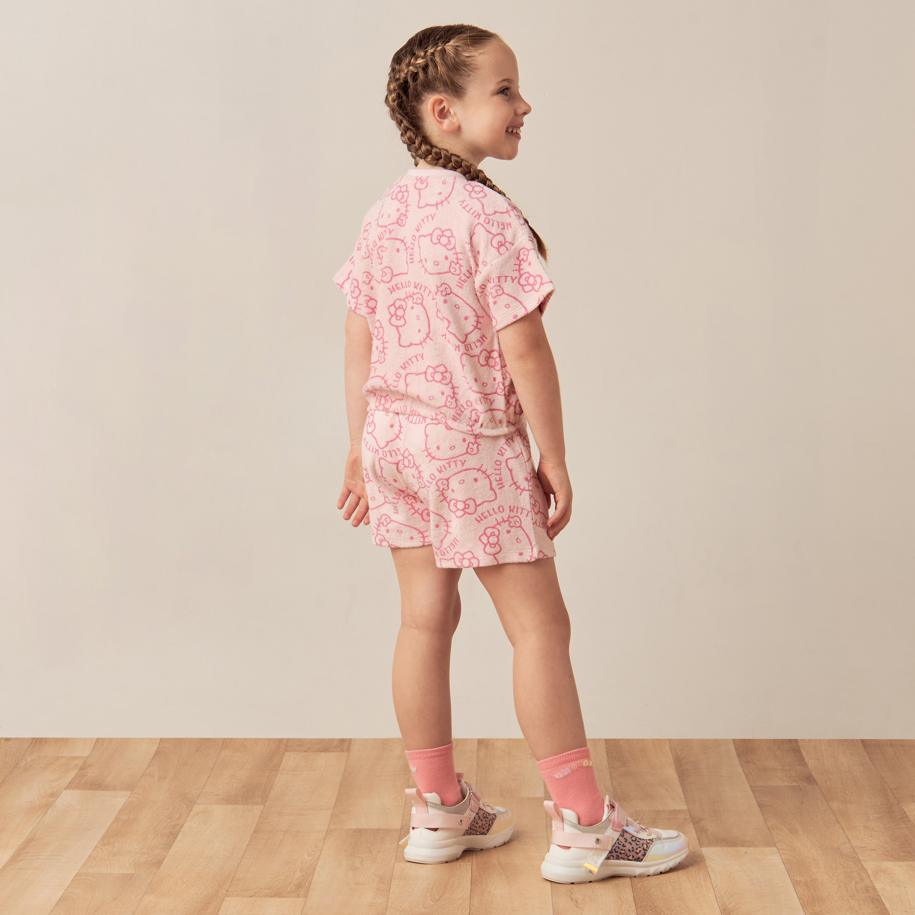 Sanrio Hello Kitty Print T-shirt and Shorts with Badge Detail-baby-girls-clothing-setsandcoords-image-5