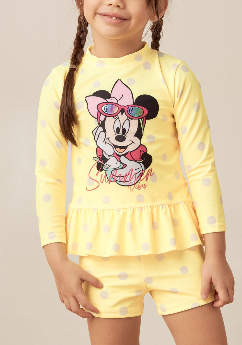 Disney Minnie Mouse Print 2-Piece Long Sleeves Swim T-shirt and Shorts Set-Swimwear-image-3
