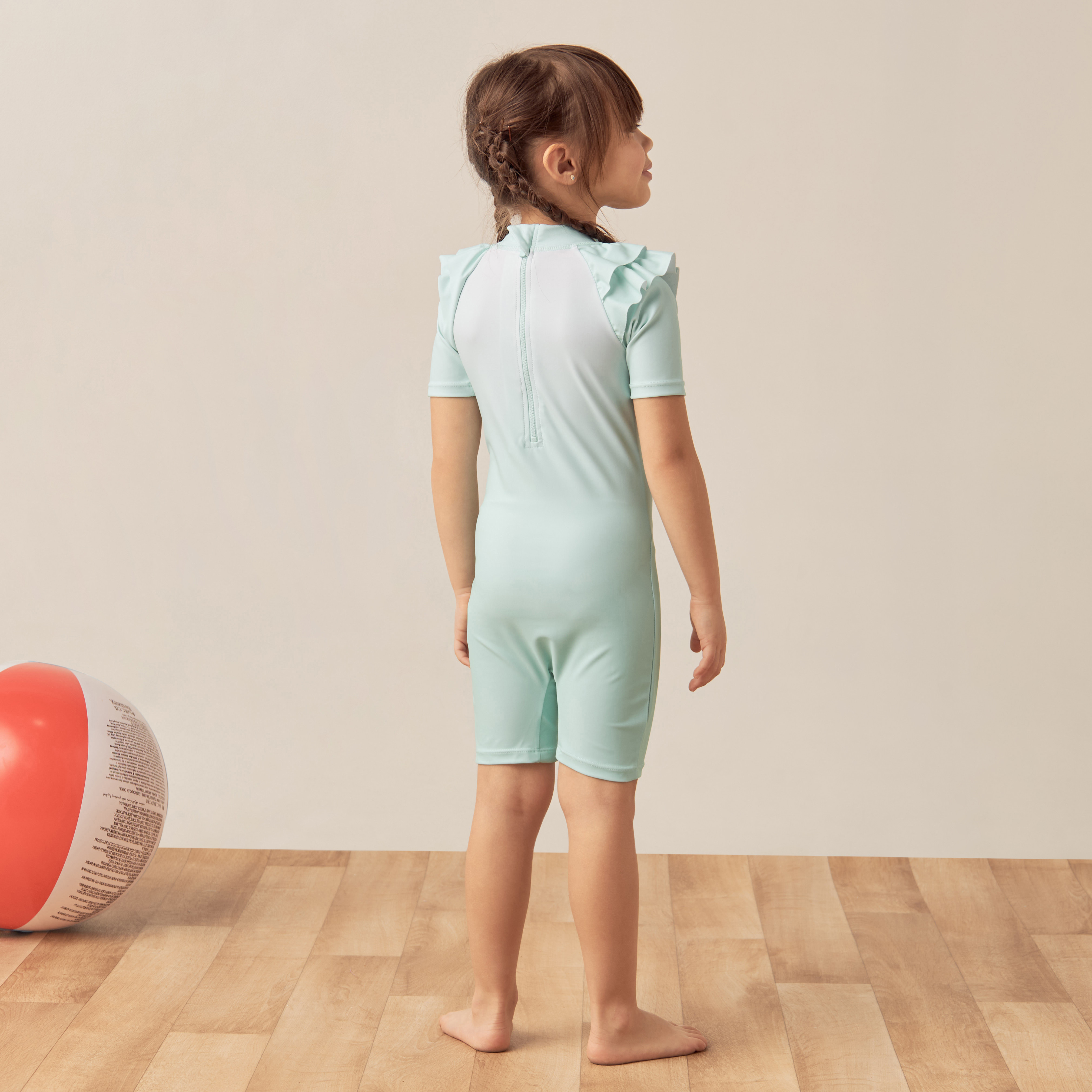 Disney Ariel Print Swimsuit with Short Sleeves and Ruffle Detail-baby-girls-clothing-swimwear-image-4