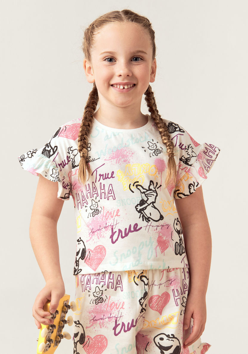 All-Over Snoopy Print T-shirt and Shorts Set-Clothes Sets-image-1