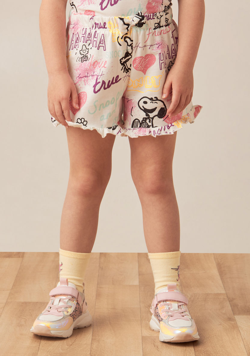 All-Over Snoopy Print T-shirt and Shorts Set-Clothes Sets-image-2