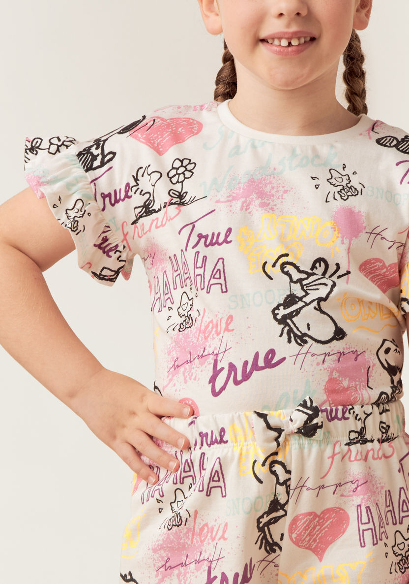 All-Over Snoopy Print T-shirt and Shorts Set-Clothes Sets-image-3