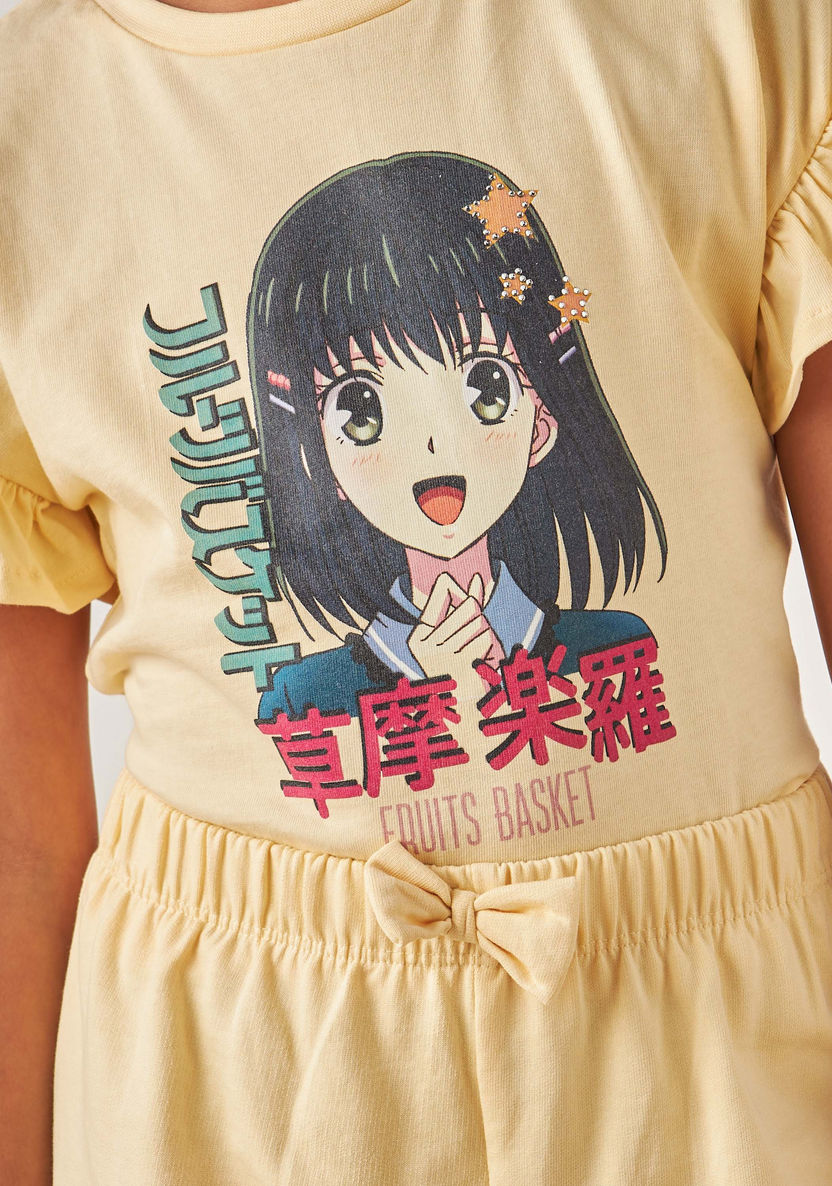 TV Tokyo Fruit Basket Print T-shirt and Shorts Set-Clothes Sets-image-3