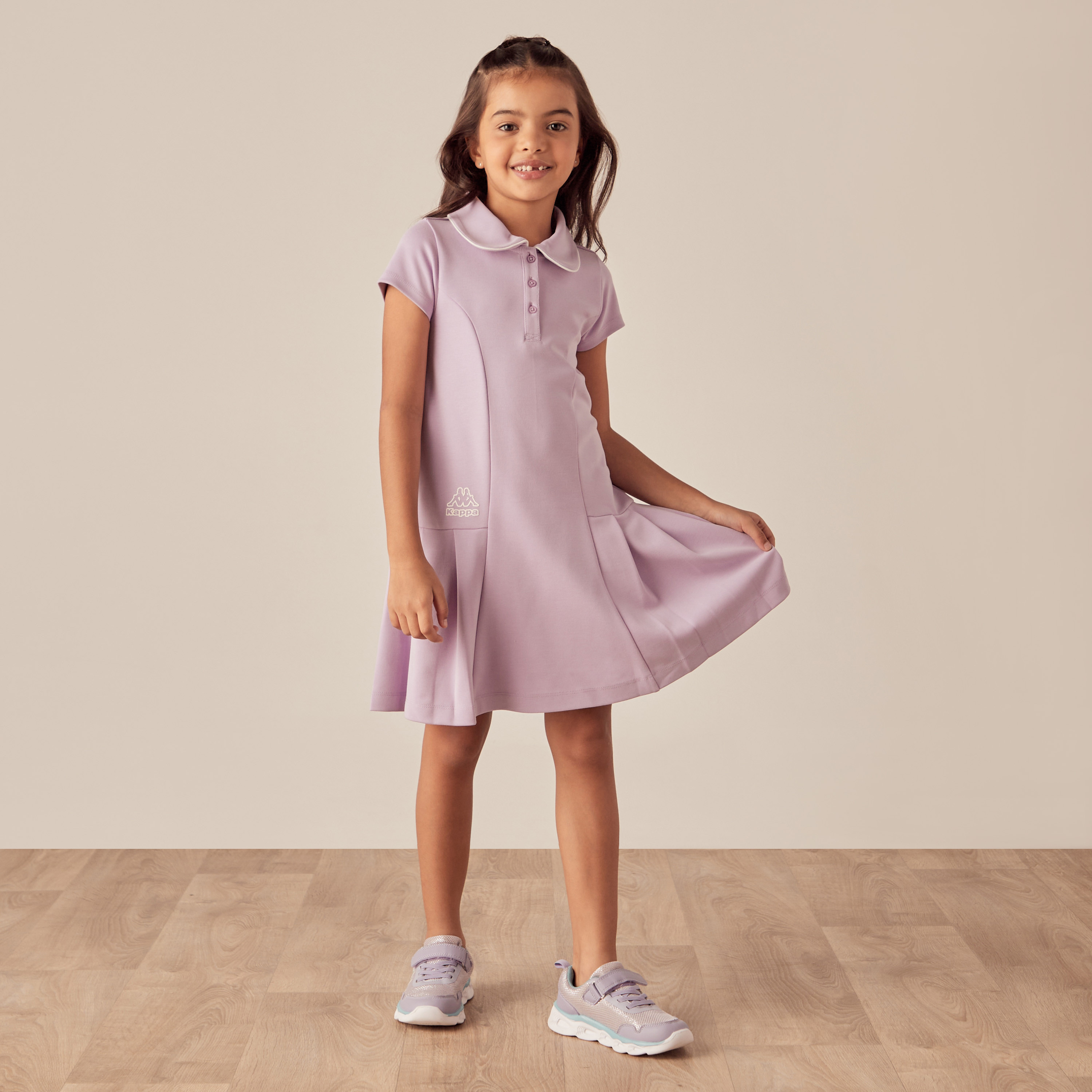 Kappa Logo Print Polo Dress with Short Sleeves and Button Placket-girls-clothing-dressesandjumpsuits-image-1
