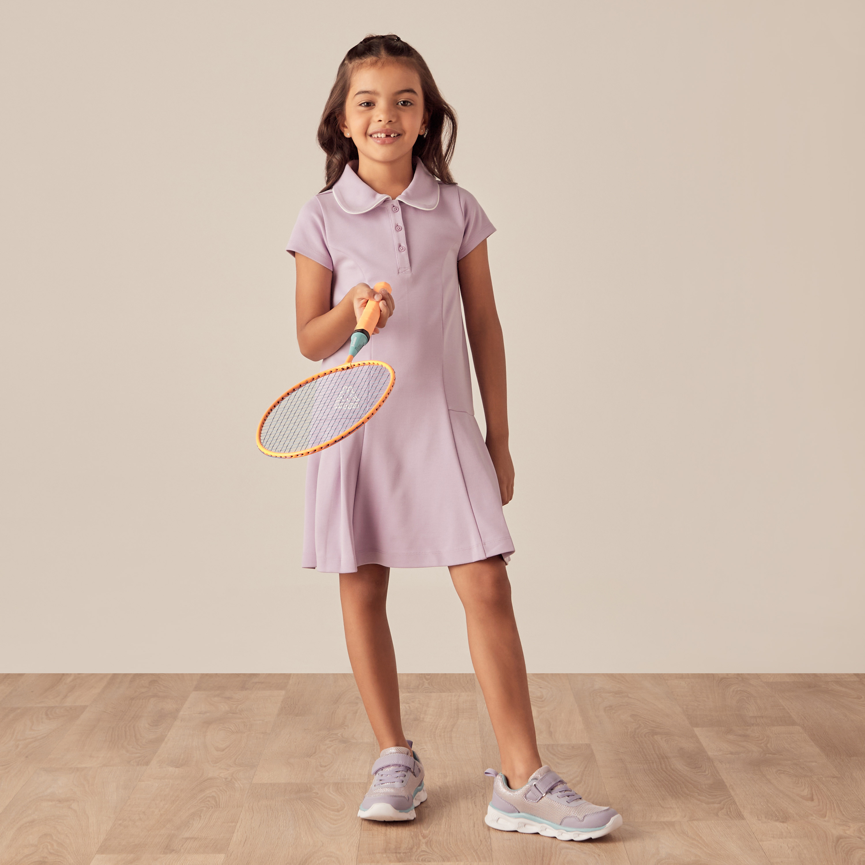 Kappa Logo Print Polo Dress with Short Sleeves and Button Placket-girls-clothing-dressesandjumpsuits-image-2