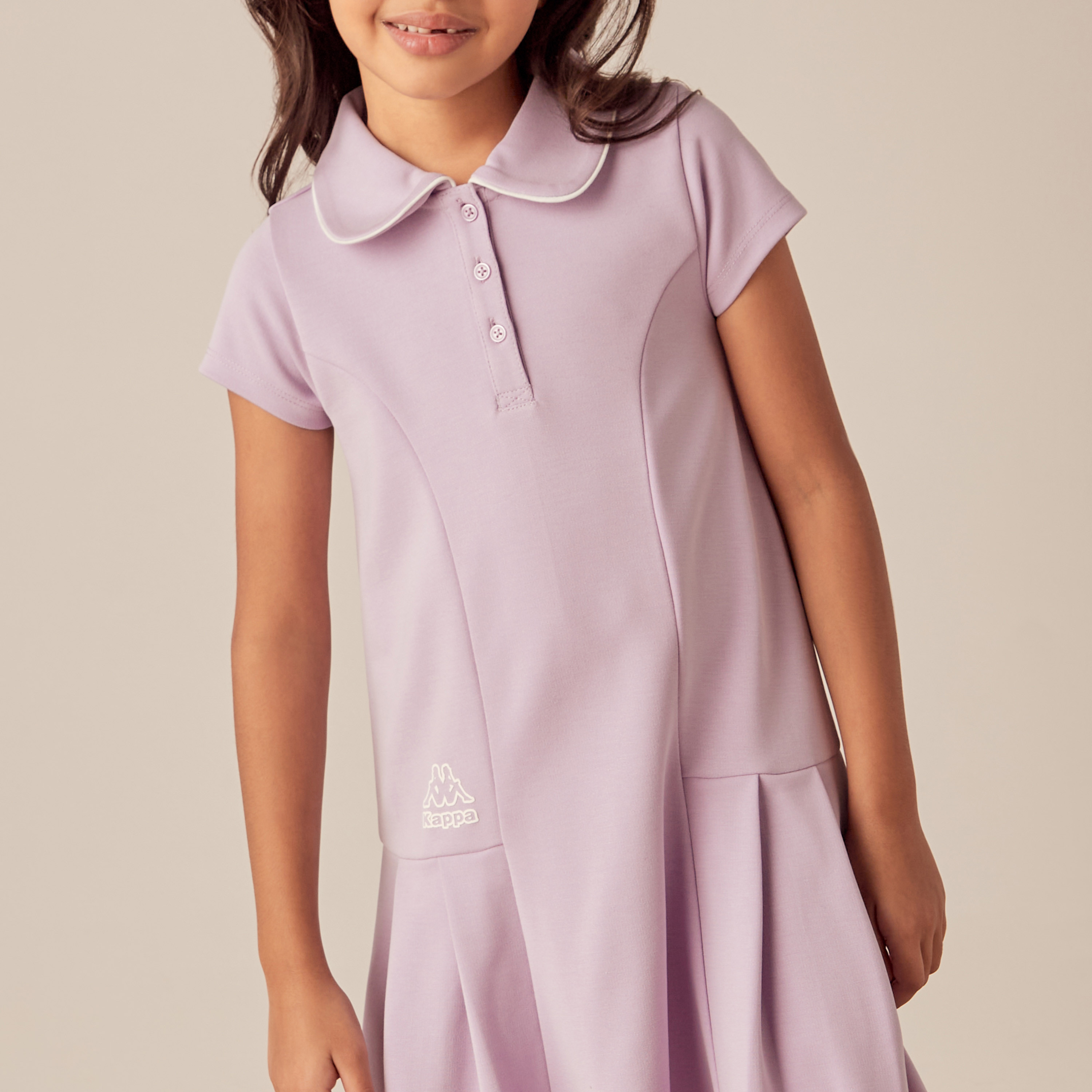 Kappa Logo Print Polo Dress with Short Sleeves and Button Placket-girls-clothing-dressesandjumpsuits-image-3