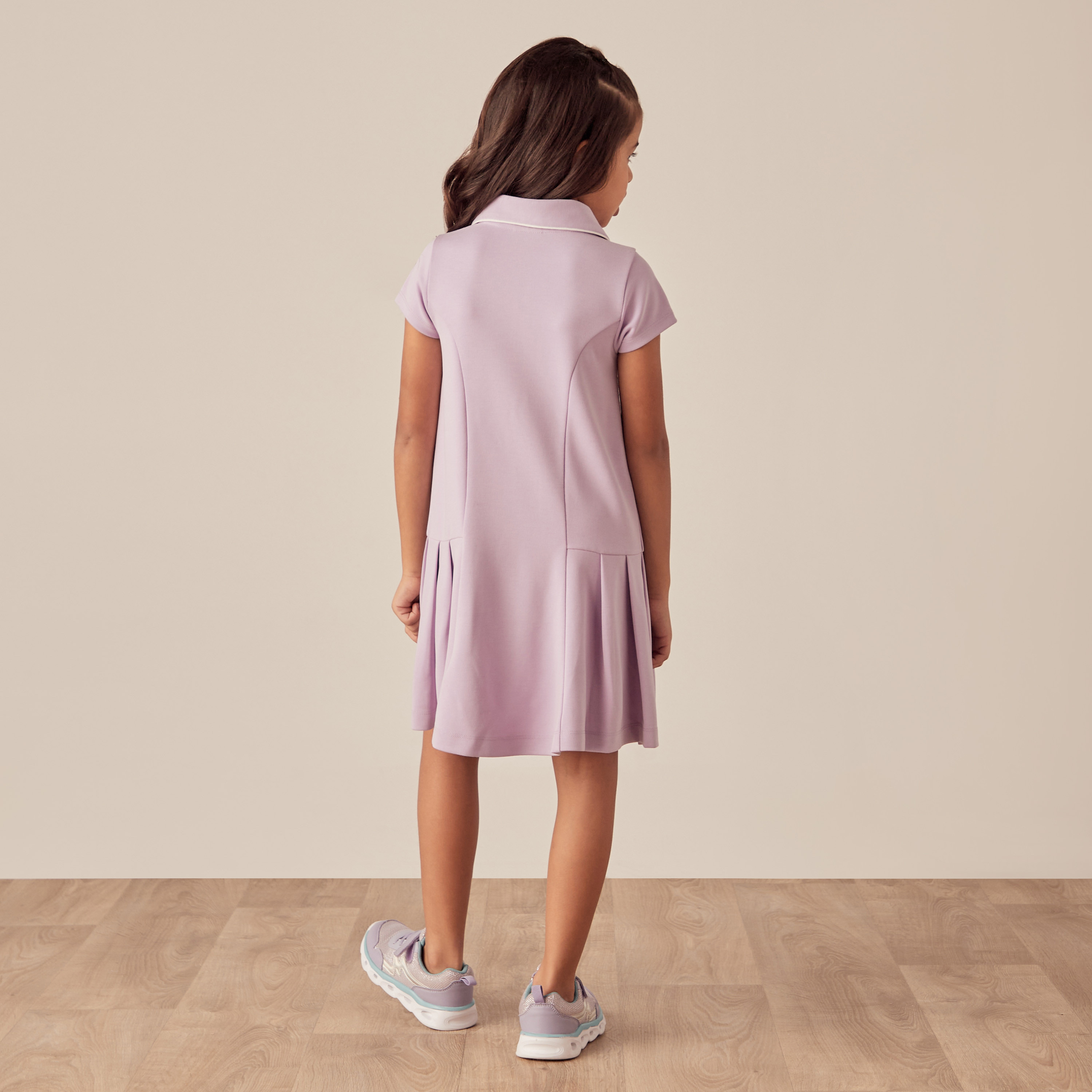Kappa Logo Print Polo Dress with Short Sleeves and Button Placket-girls-clothing-dressesandjumpsuits-image-4