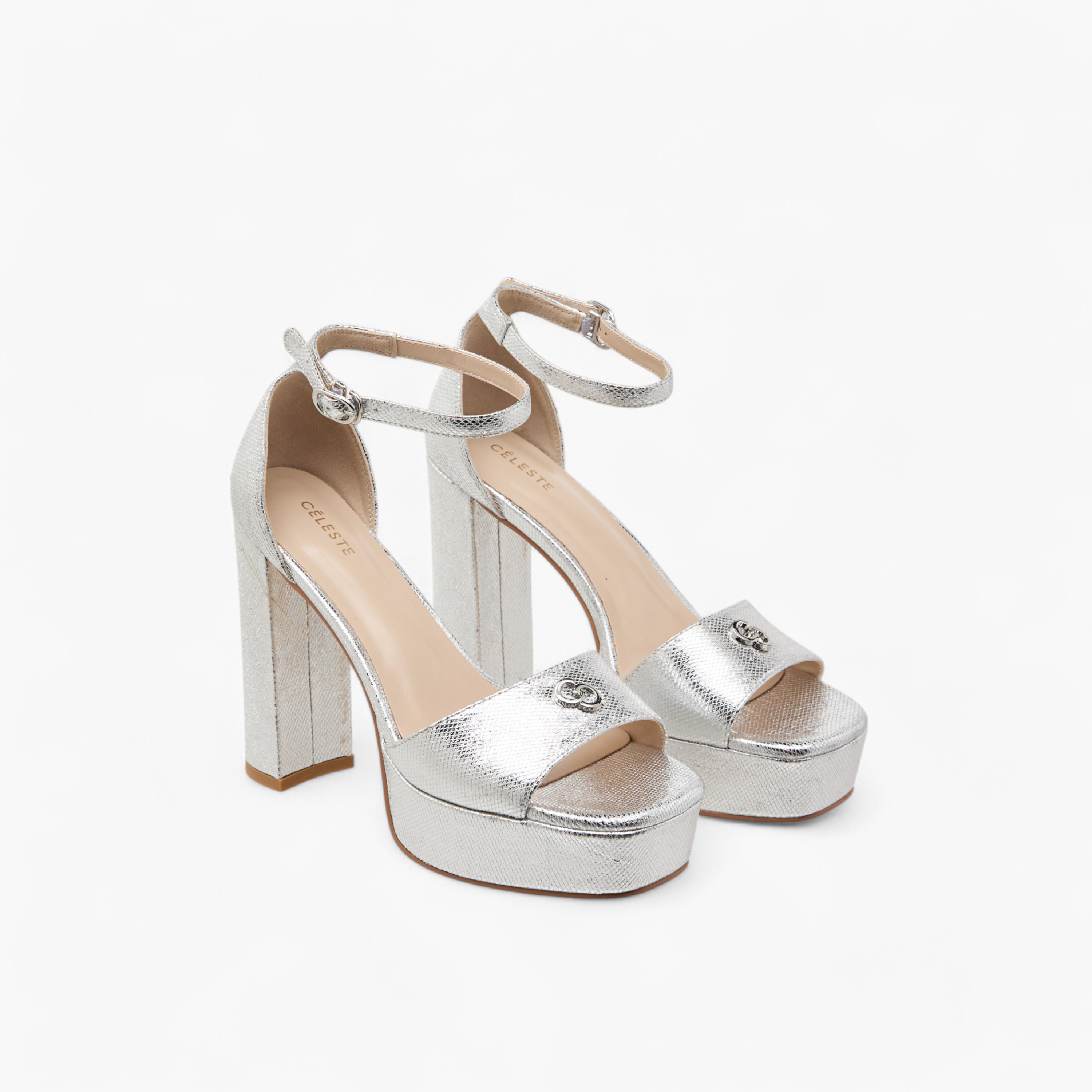 Celeste Women's Textured Strap Sandals with Buckle Closure-women-shoes-sandals-heeled-image-1