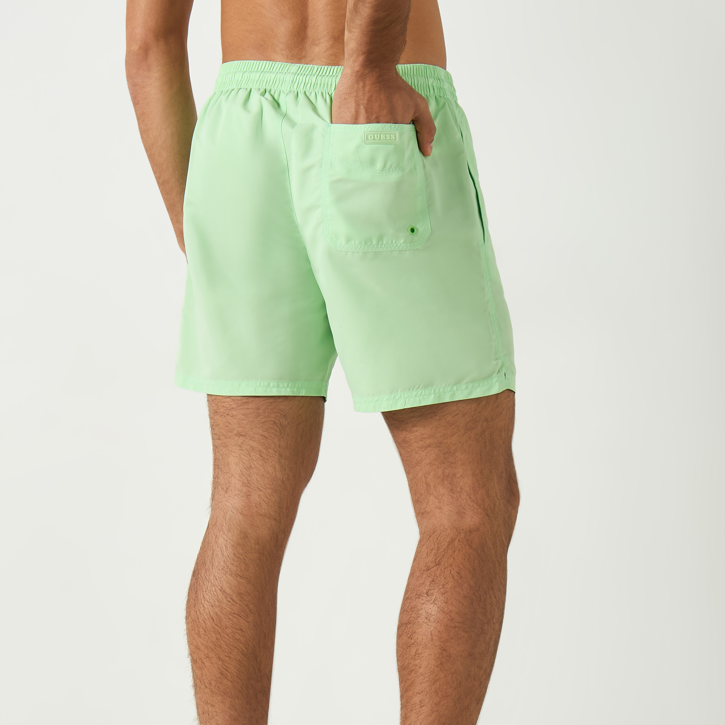 Guess Solid Swim Shorts with Drawstring Closure and Pockets-men-clothing-swimandbeach-shorts-image-4