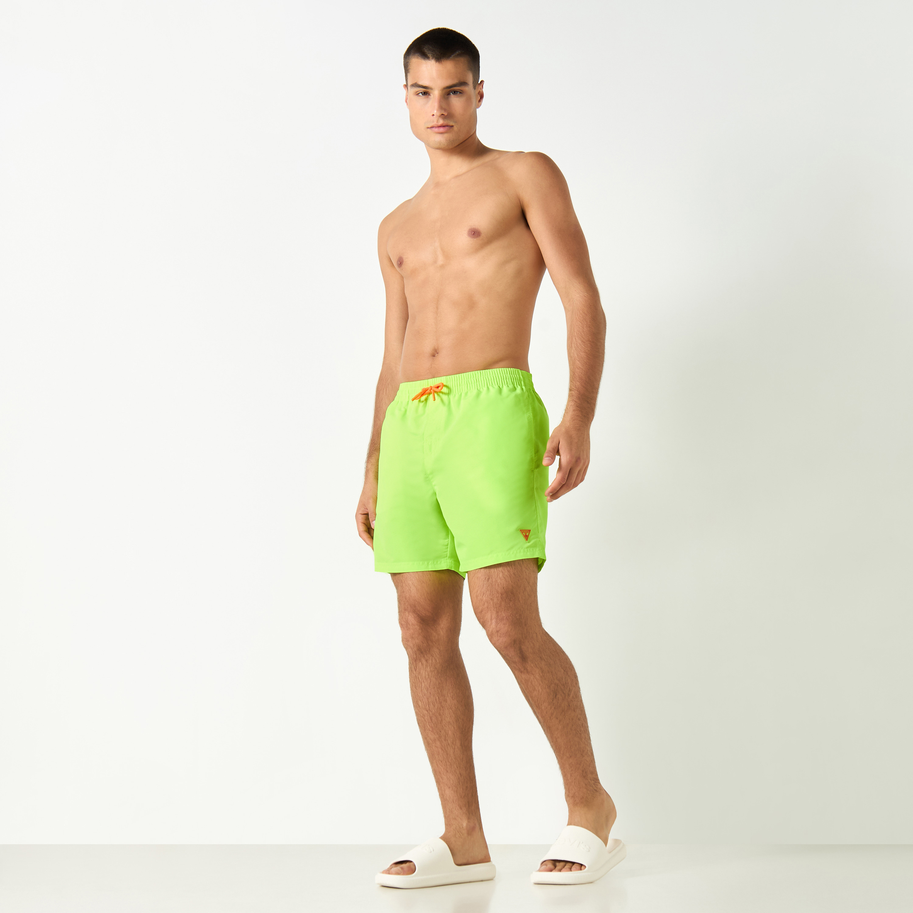 Guess Solid Swim Shorts with Drawstring Closure and Pockets-men-clothing-swimandbeach-shorts-image-3