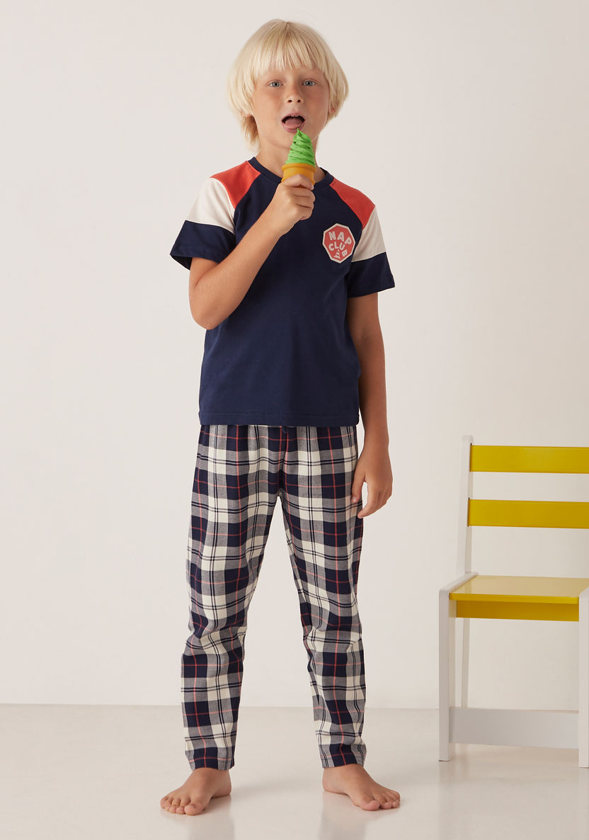 Juniors Cut and Sew T-shirt and Checked Pyjama Set-Nightwear-image-0
