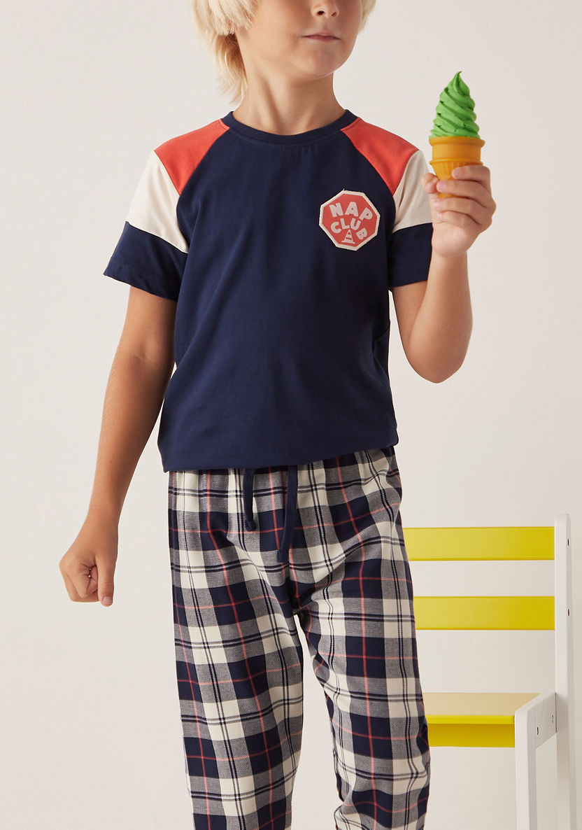 Juniors Cut and Sew T-shirt and Checked Pyjama Set-Nightwear-image-3