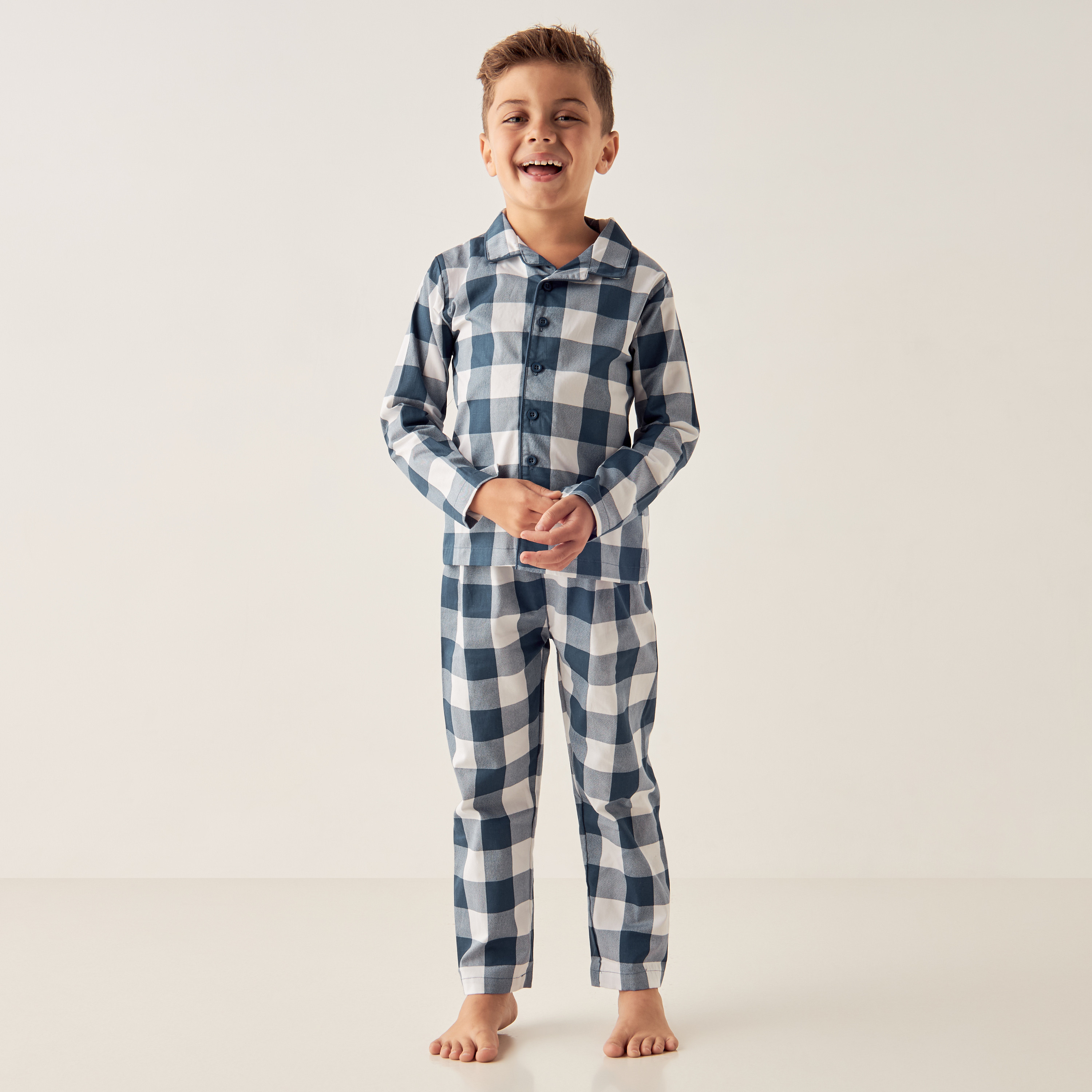 Buy Baby Boys Juniors Checked Long Sleeves Shirt and Pyjama Set Online Centrepoint UAE