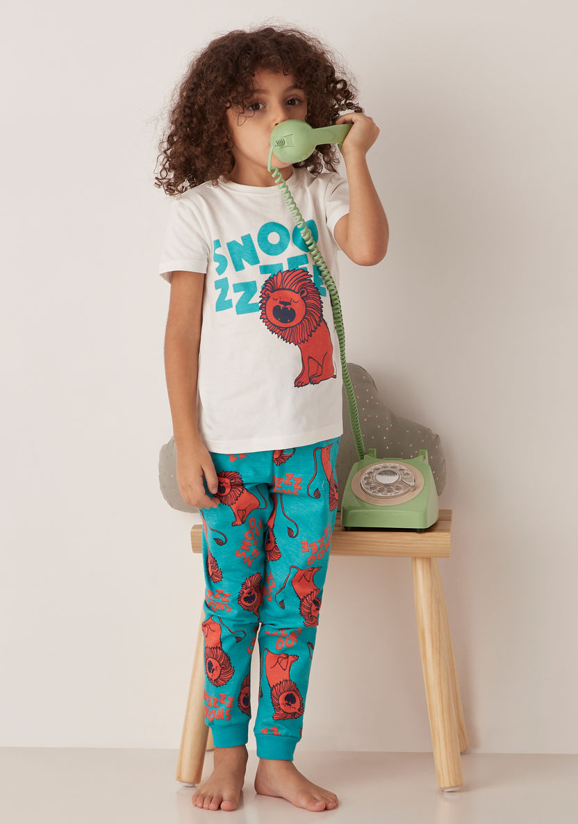 Juniors Graphic Print Crew neck T-shirt and Pyjama Set-Nightwear-image-0