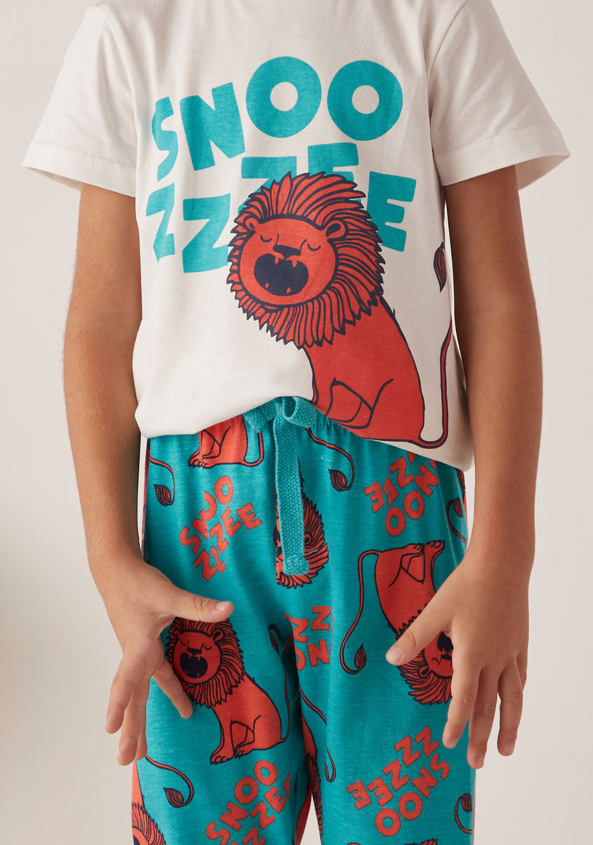 Juniors Graphic Print Crew neck T-shirt and Pyjama Set-Nightwear-image-3