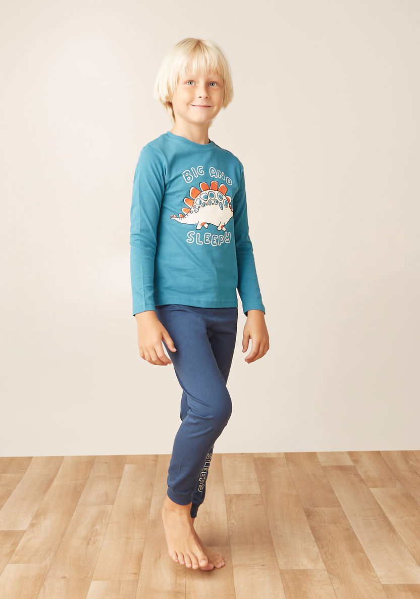Juniors Dinosaur Print Long Sleeves T-shirt and Pyjama Set-Nightwear-image-0
