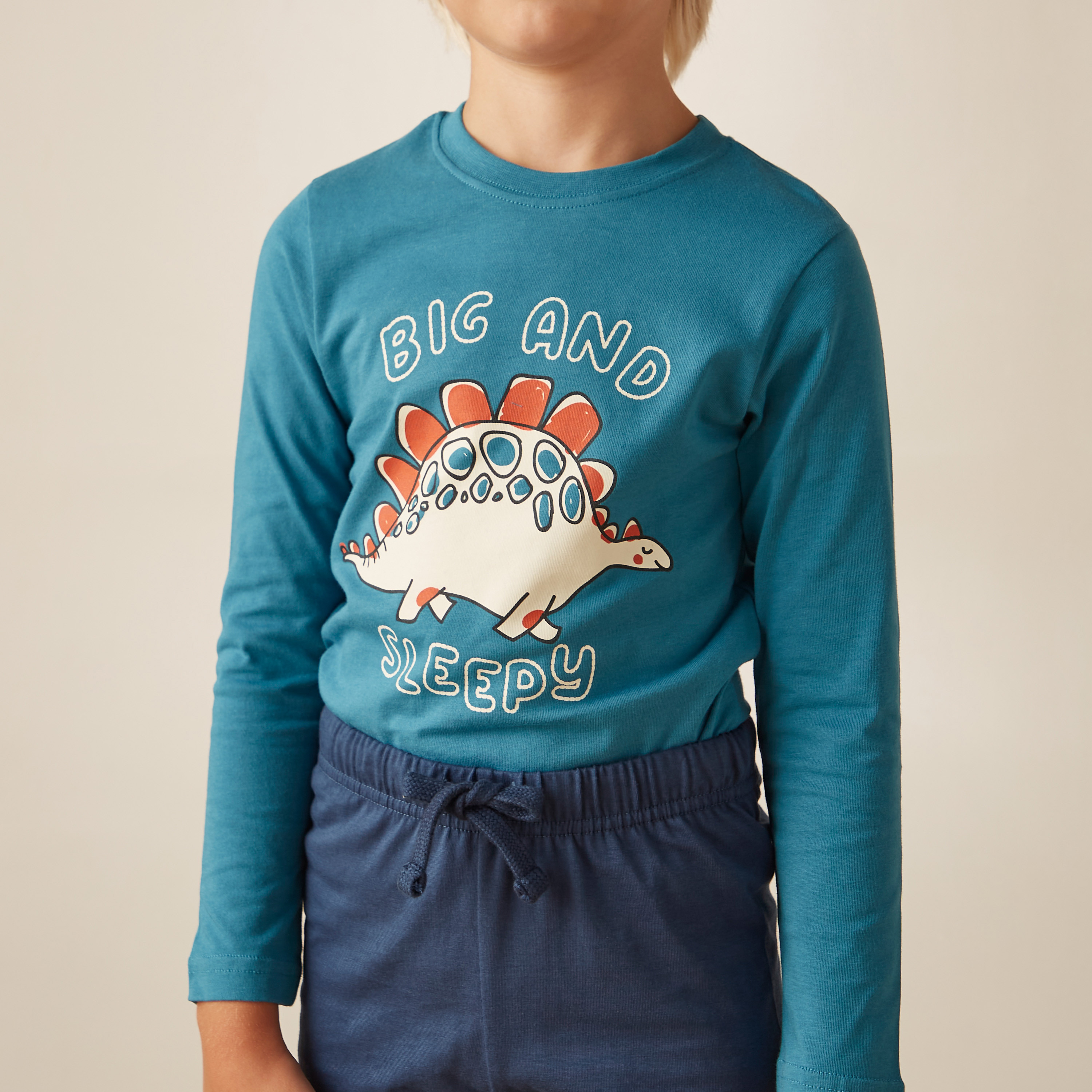 Juniors Dinosaur Print Long Sleeves T-shirt and Pyjama Set-boys-clothing-nightwear-image-3