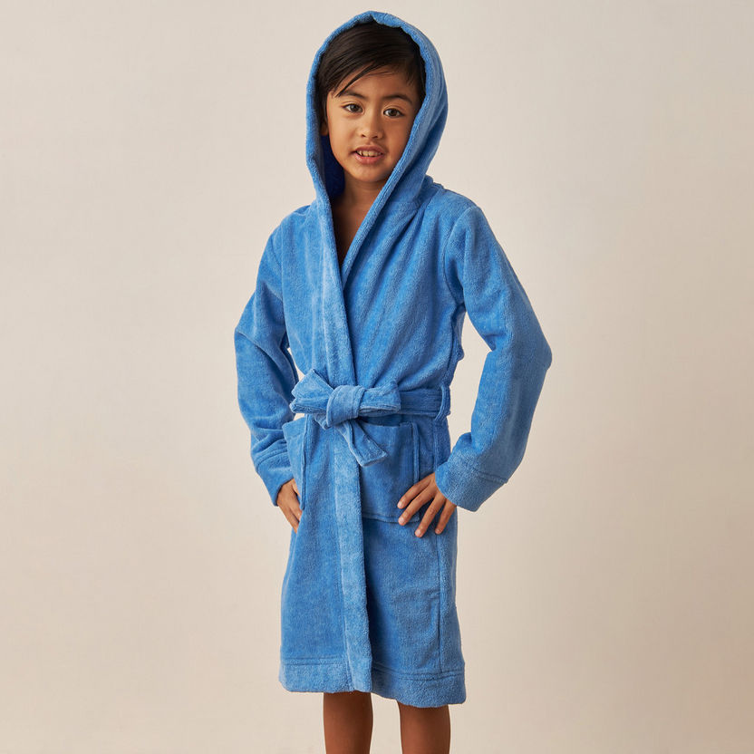 Juniors Embroidered Bath Robe with Pockets and Tie-Up Belt-Towels and Flannels-image-1