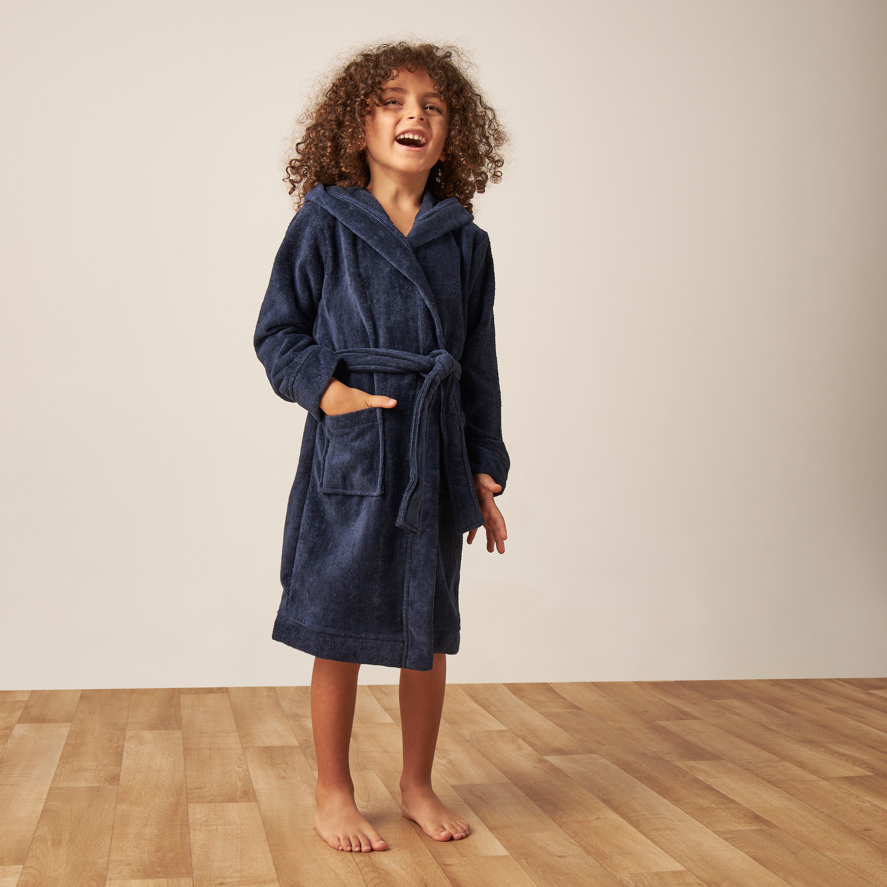 Juniors Textured Hooded Bathrobe with Tie-Up Belt-baby-bathandcare-towels-image-2