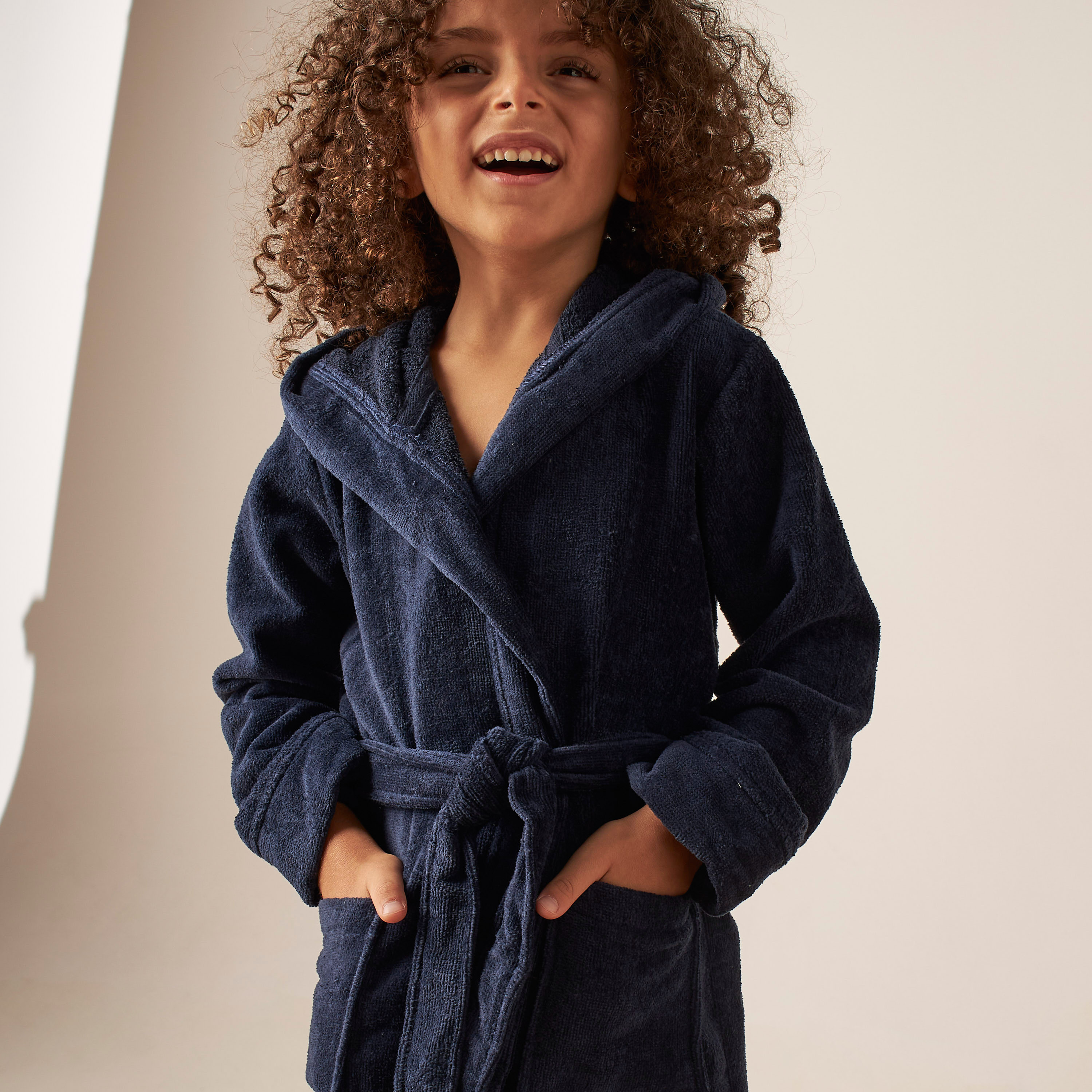 Juniors Textured Hooded Bathrobe with Tie-Up Belt-baby-bathandcare-towels-image-3