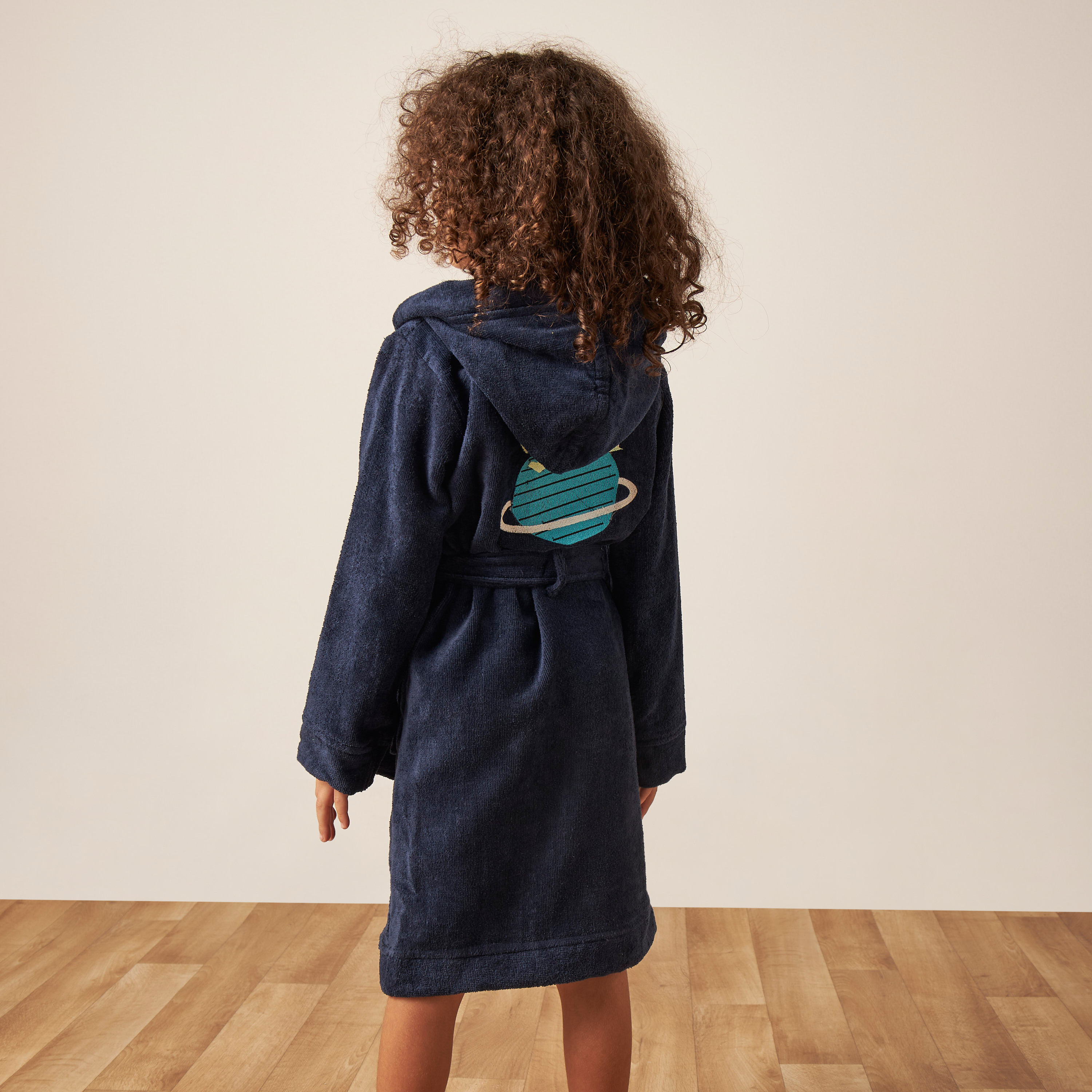 Juniors Textured Hooded Bathrobe with Tie-Up Belt-baby-bathandcare-towels-image-4