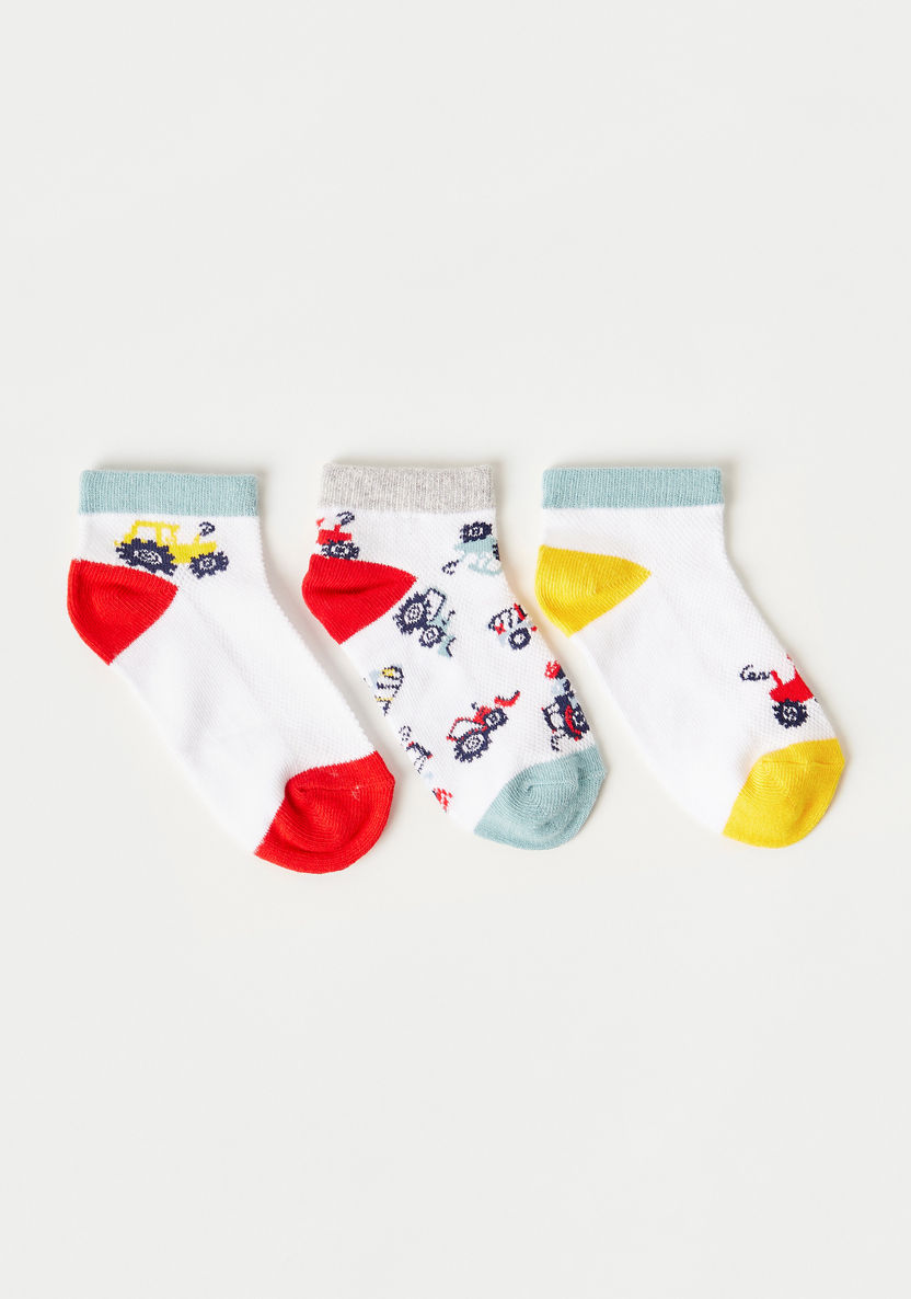 Juniors Car Print Ankle Length Socks - Set of 3-Socks-image-0