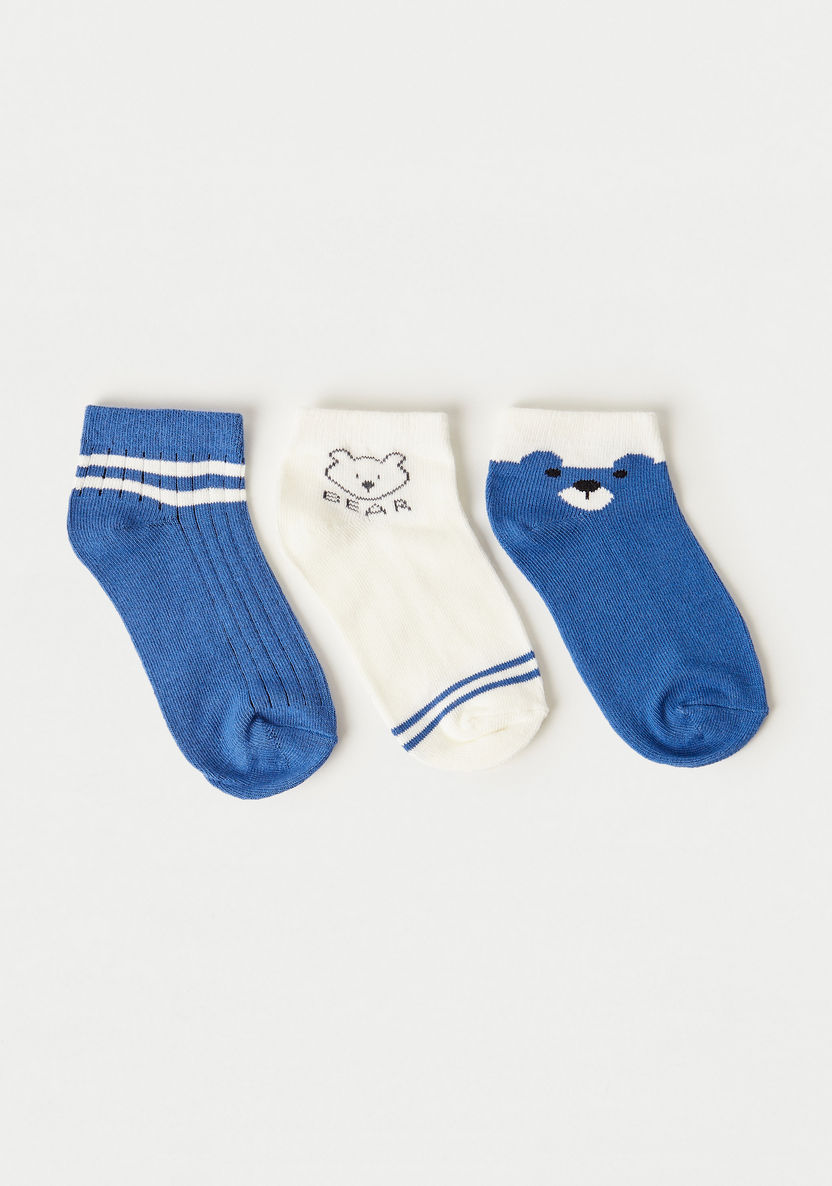 Juniors Bear Print Ankle Length Socks - Set of 3-Socks-image-0