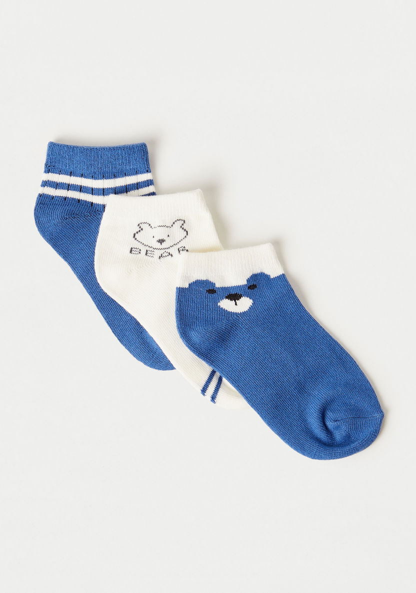 Juniors Bear Print Ankle Length Socks - Set of 3-Socks-image-1
