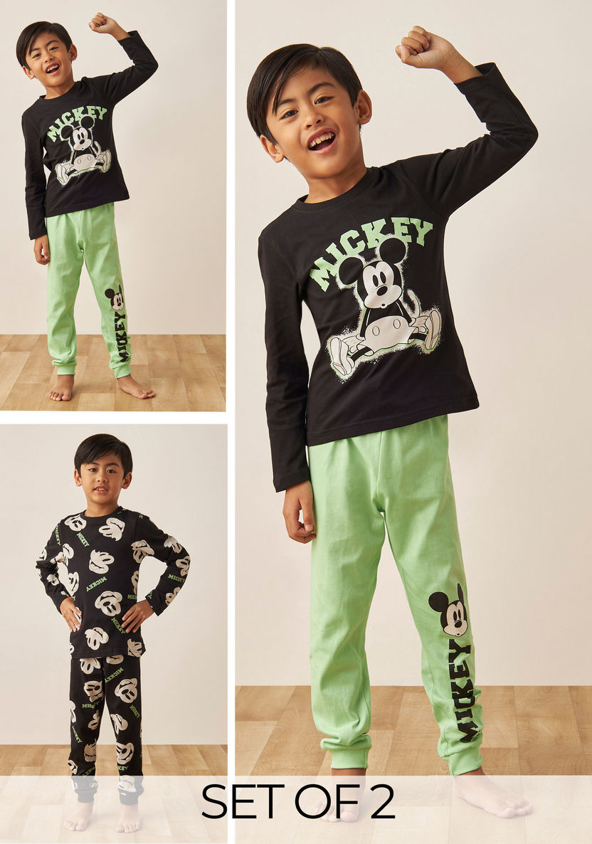Mickey Mouse Print T-shirt and Pyjama - Set of 2-Nightwear-image-0