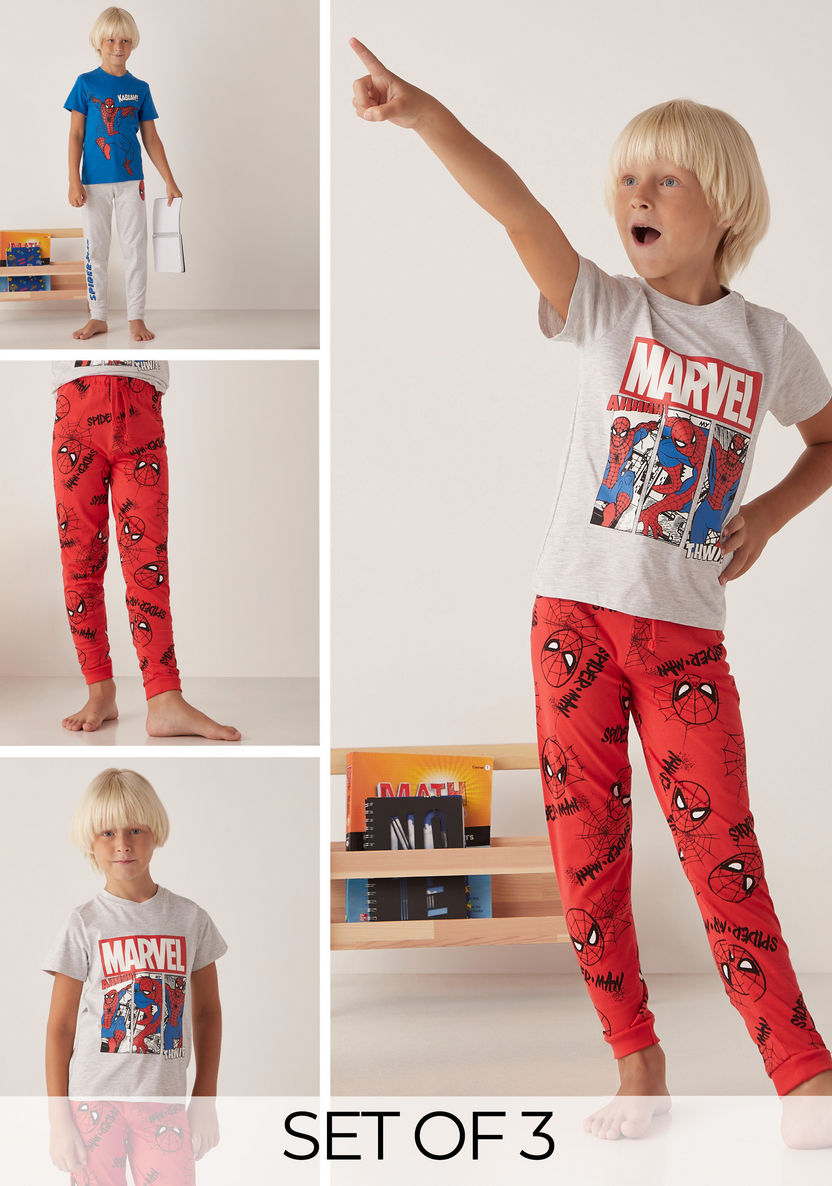 Spider-Man Print T-shirt and Pyjama - Set of 2-Pyjama Sets-image-0